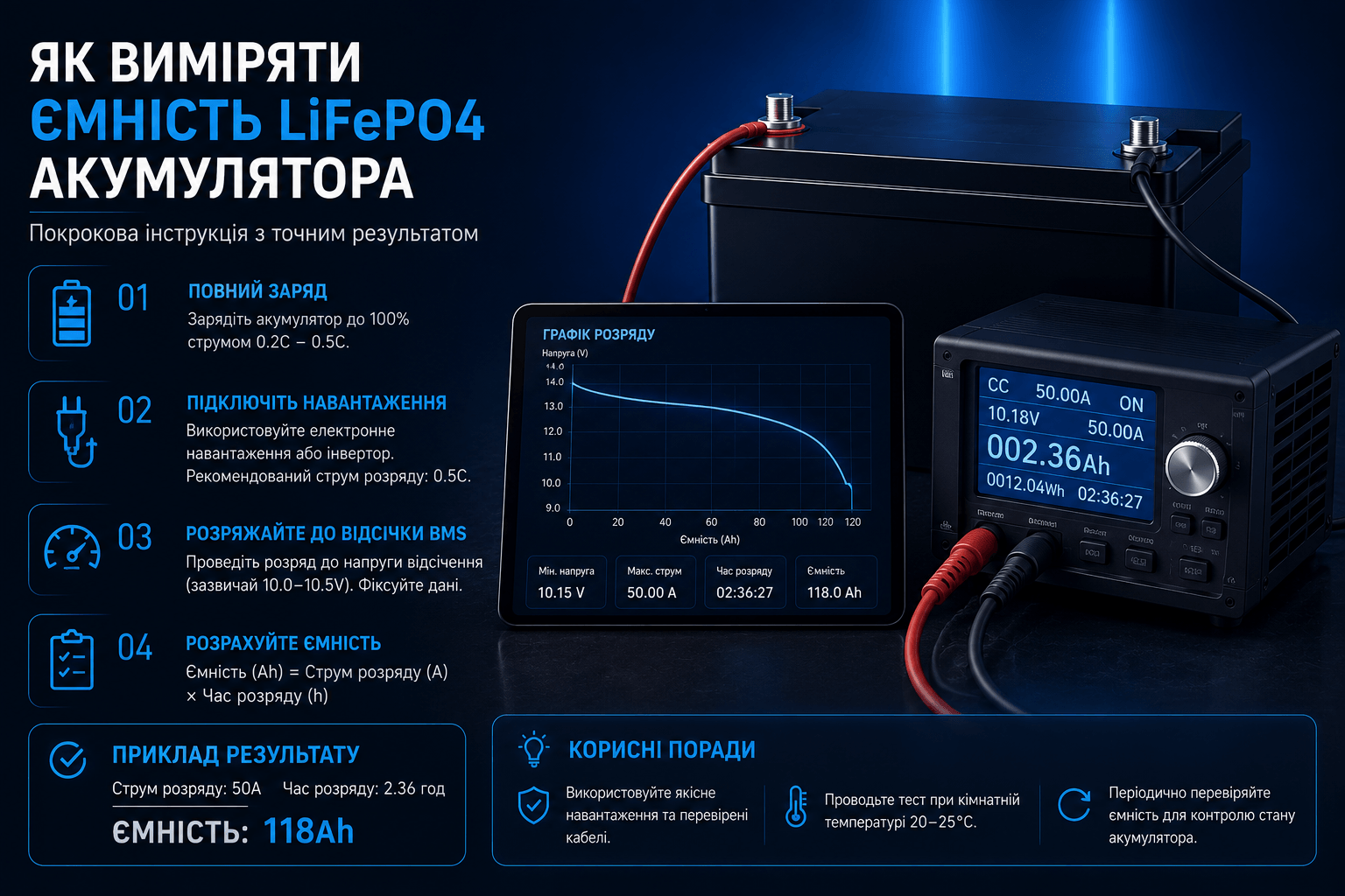 Як виміряти ємність акумулятора LiFePO4 на практиці