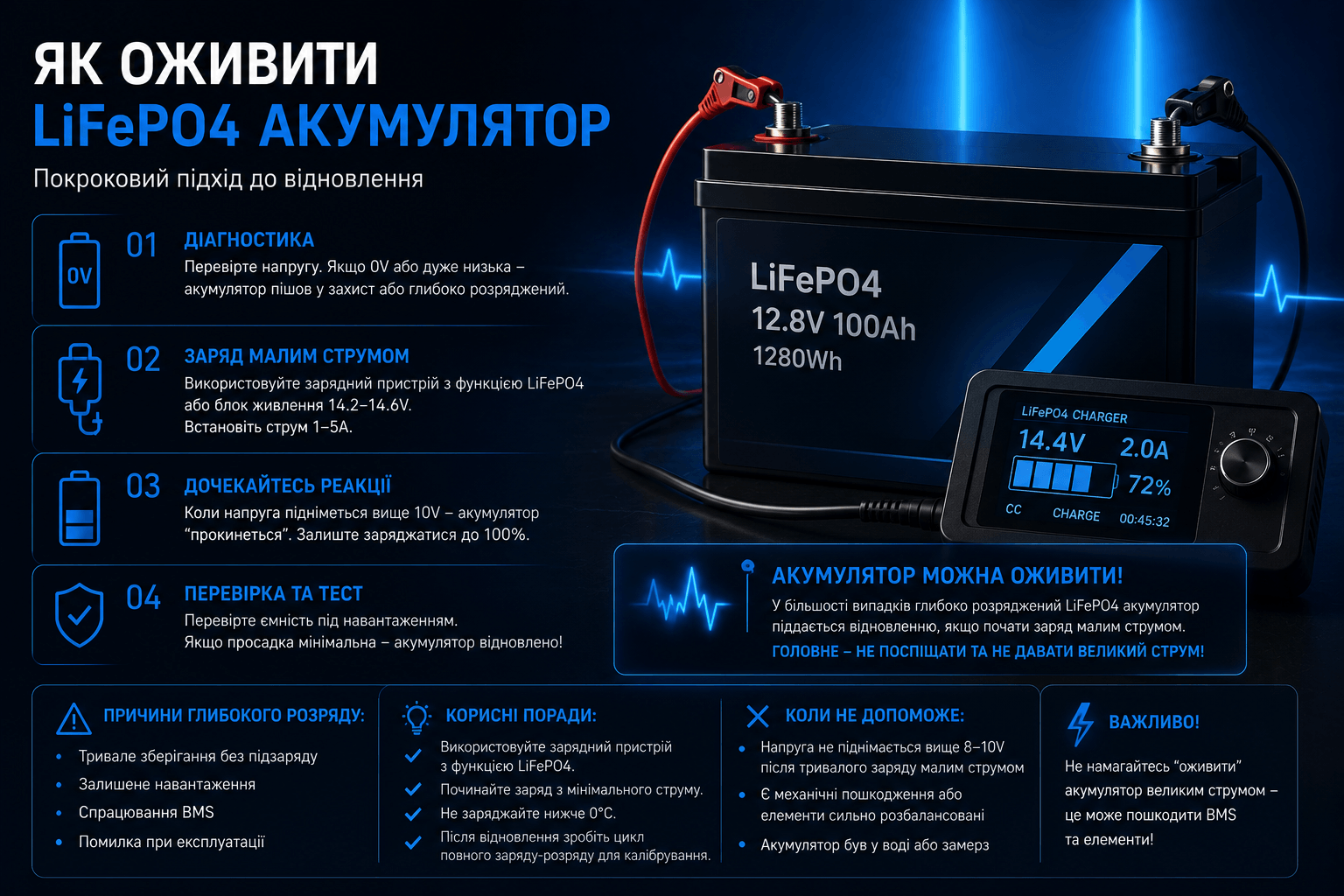 Як оживити LiFePO4 акумулятор: перевірений спосіб