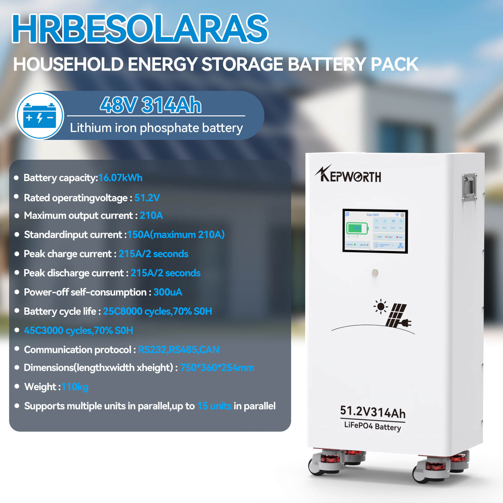 Акумулятор Kepworth LiFePO4 51.2V/314AH (16000W*h) Display 51.2V 314Ah купити в Україні