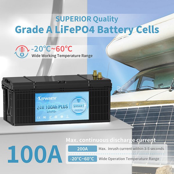 Акумулятор Kepworth LiFePO4 24V/100AH (2400W*h) Bluetooth 25.6V 100Ah купити в Україні