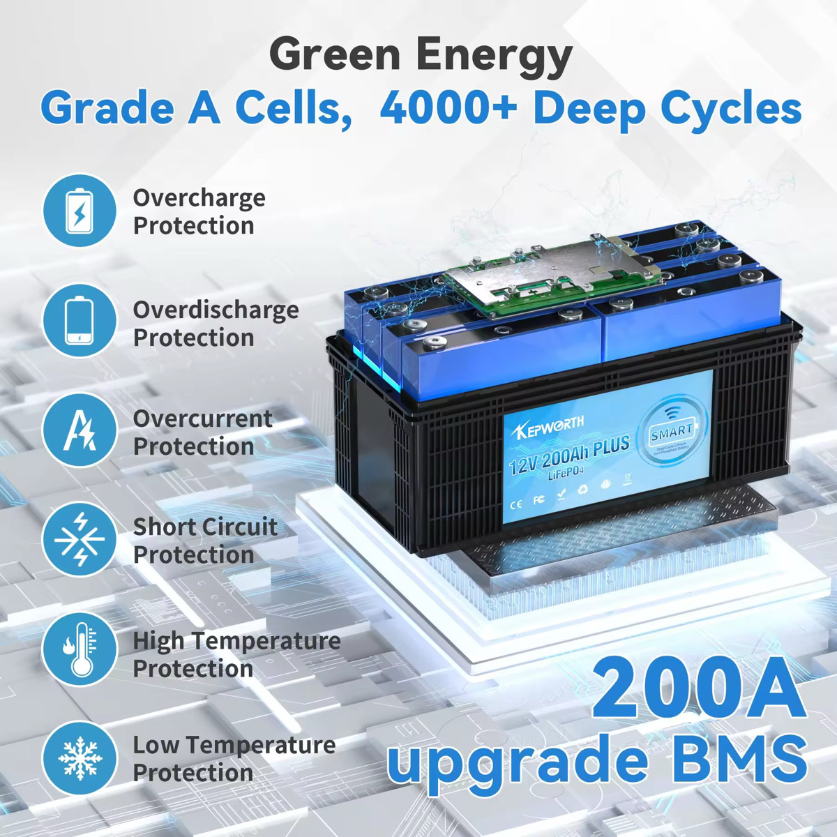 Акумулятор Kepworth LiFePO4 12V/200AH (2560W*h) Bluetooth 200Ah купити в Україні
