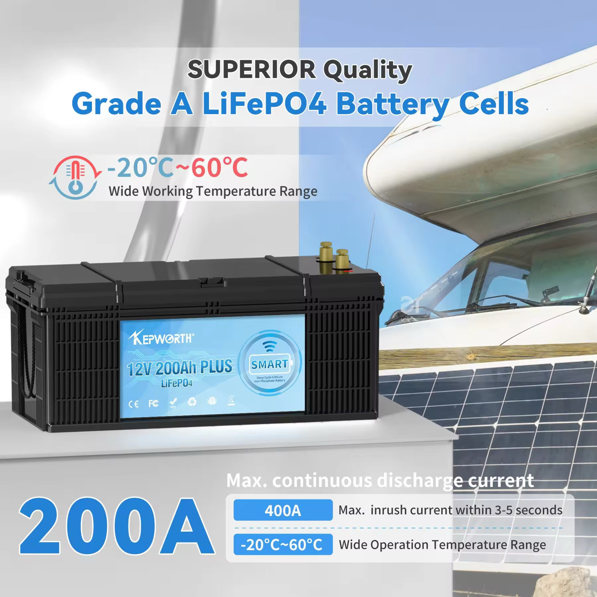 Акумулятор Kepworth LiFePO4 12V/200AH (2560W*h) Bluetooth 200Ah купити в Україні