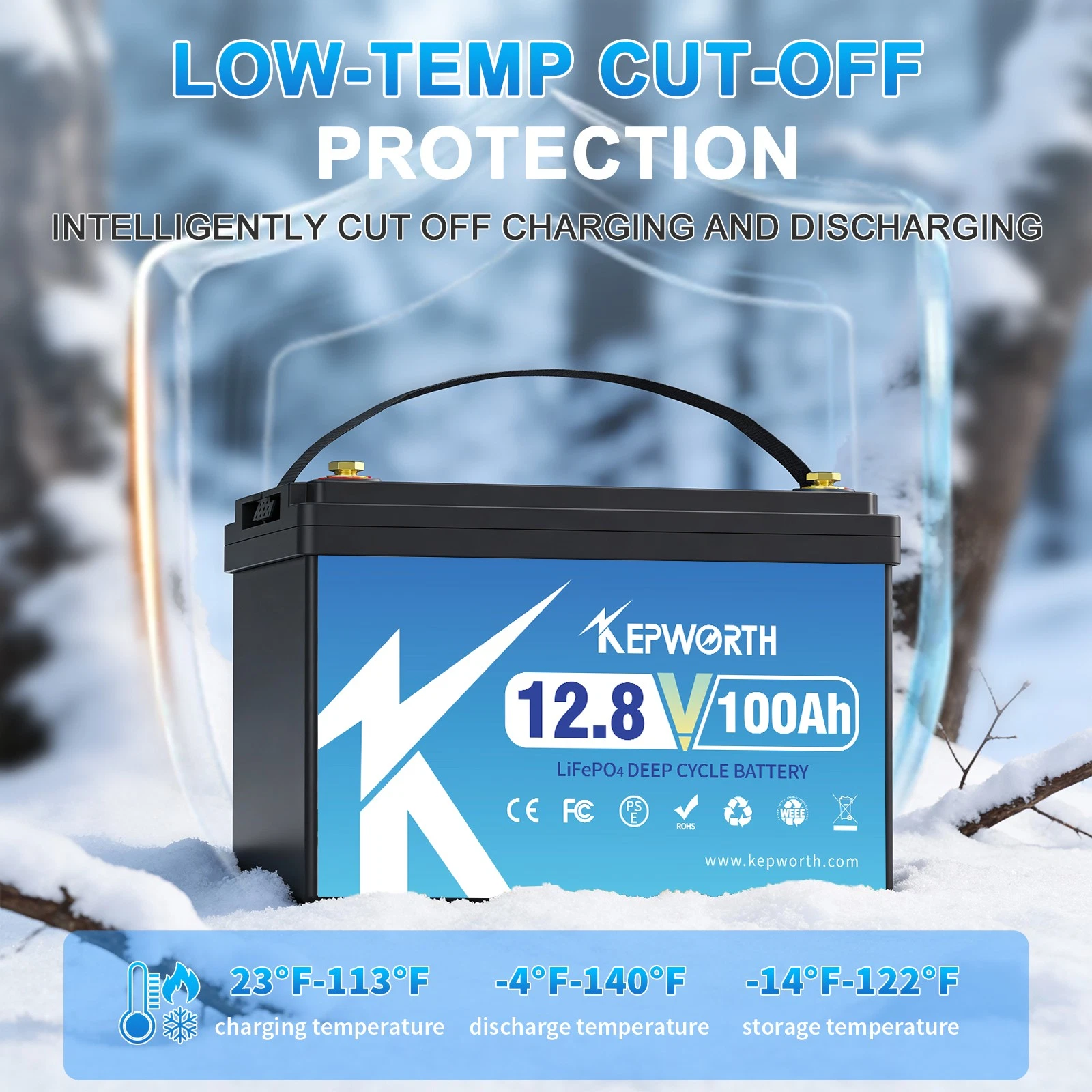 Акумулятор Kepworth LiFePO4 12V/100AH (1280W*h) 332mm без USB 100Ah купити в Україні