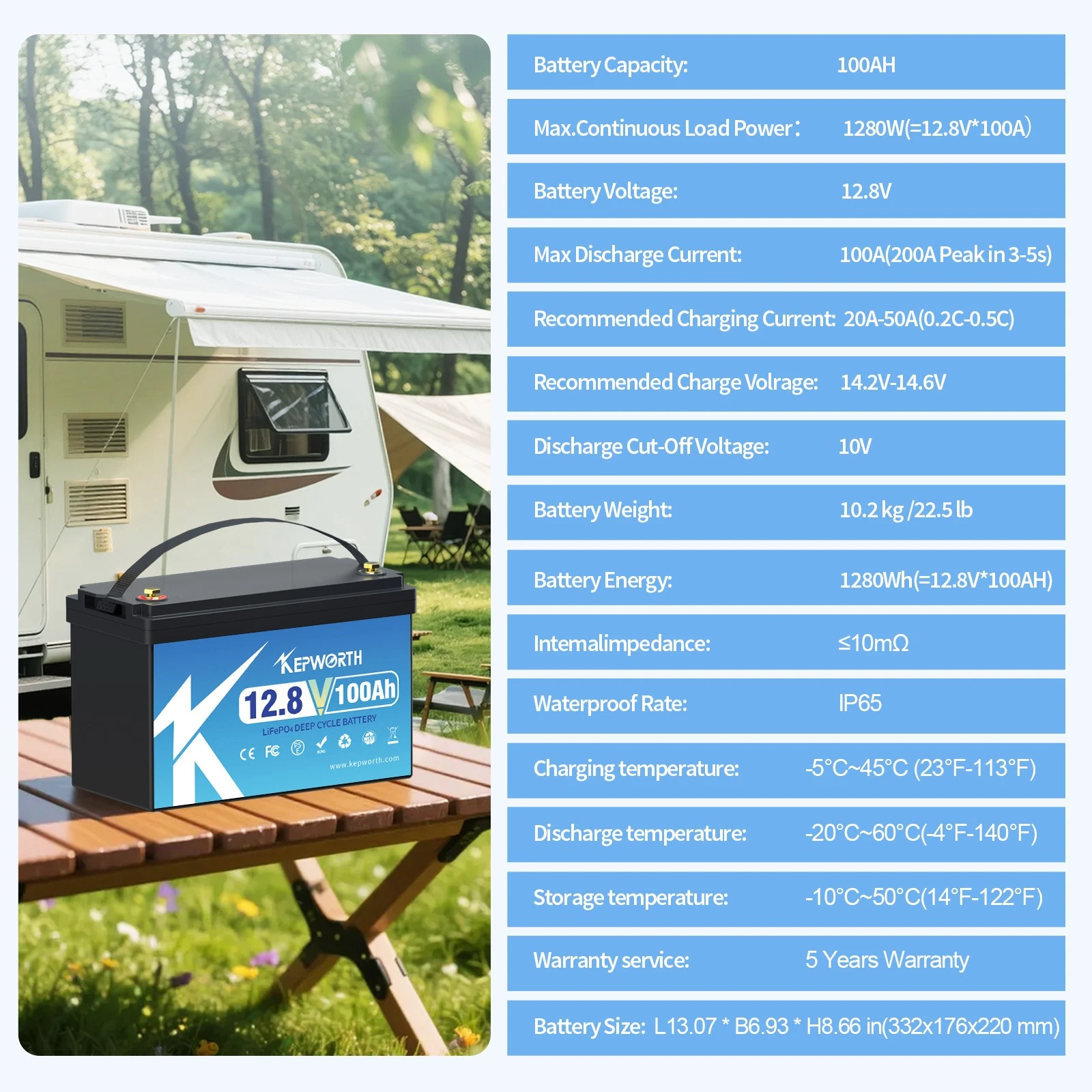 Акумулятор Kepworth LiFePO4 12V/100AH (1280W*h) 332mm без USB 100Ah купити в Україні