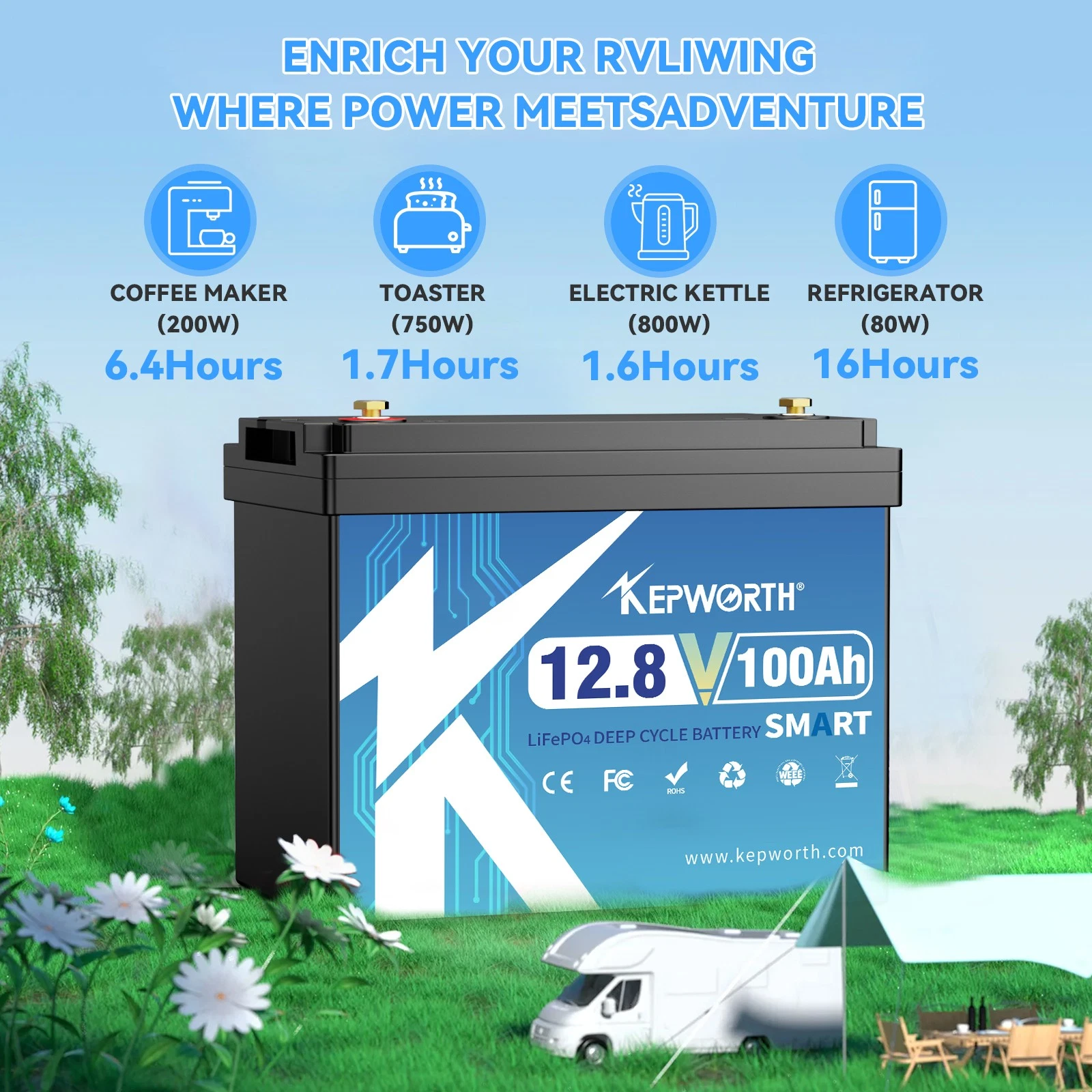 Акумулятор Kepworth LiFePO4 12V/100AH (1280W*h) Bluetooth mini 12.8V 100Ah купити в Україні