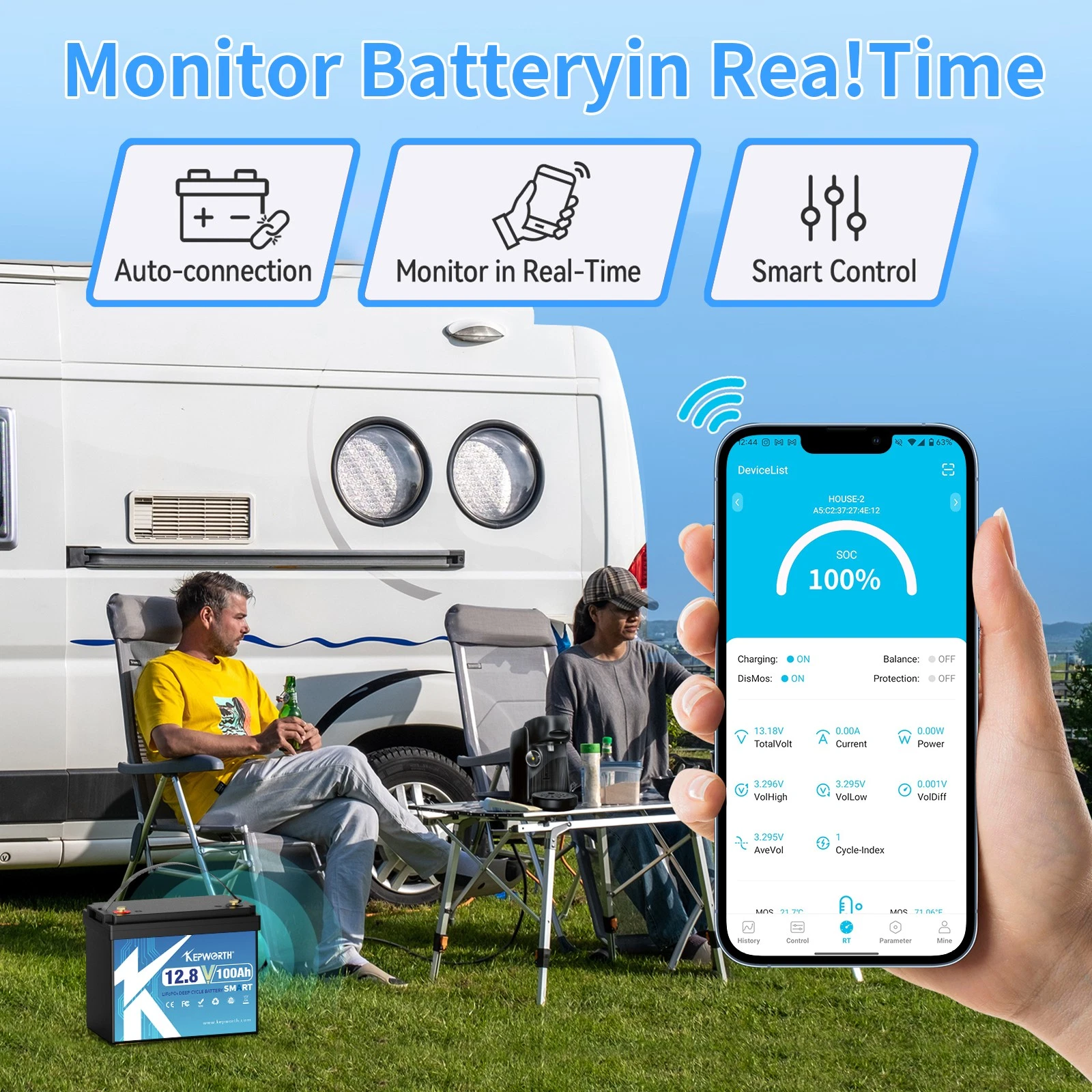 Акумулятор Kepworth LiFePO4 12V/100AH (1280W*h) Bluetooth mini 12.8V 100Ah купити в Україні