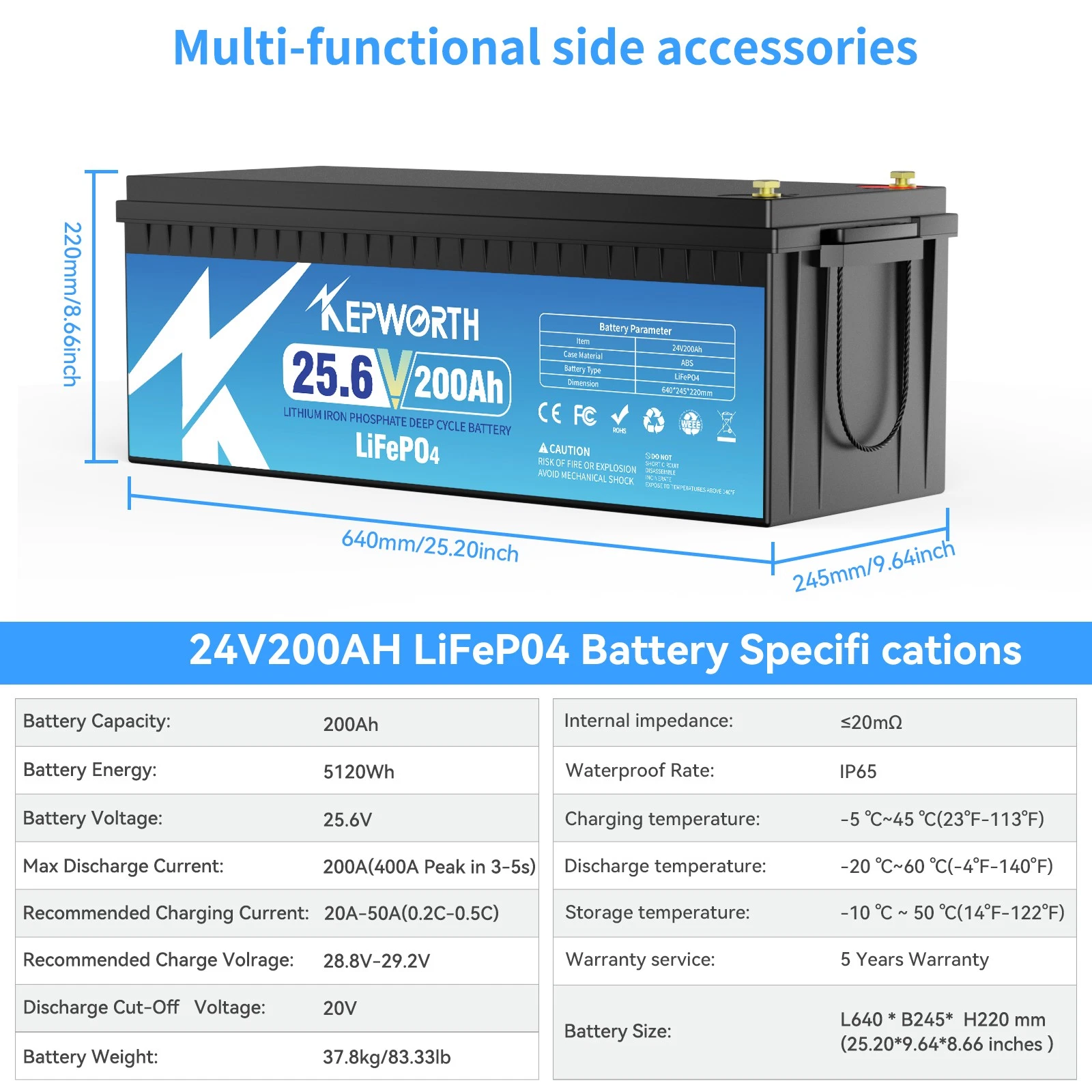 Акумулятор Kepworth LiFePO4 24V/200AH (5120W*h) 25.6V 200Ah купити в Україні