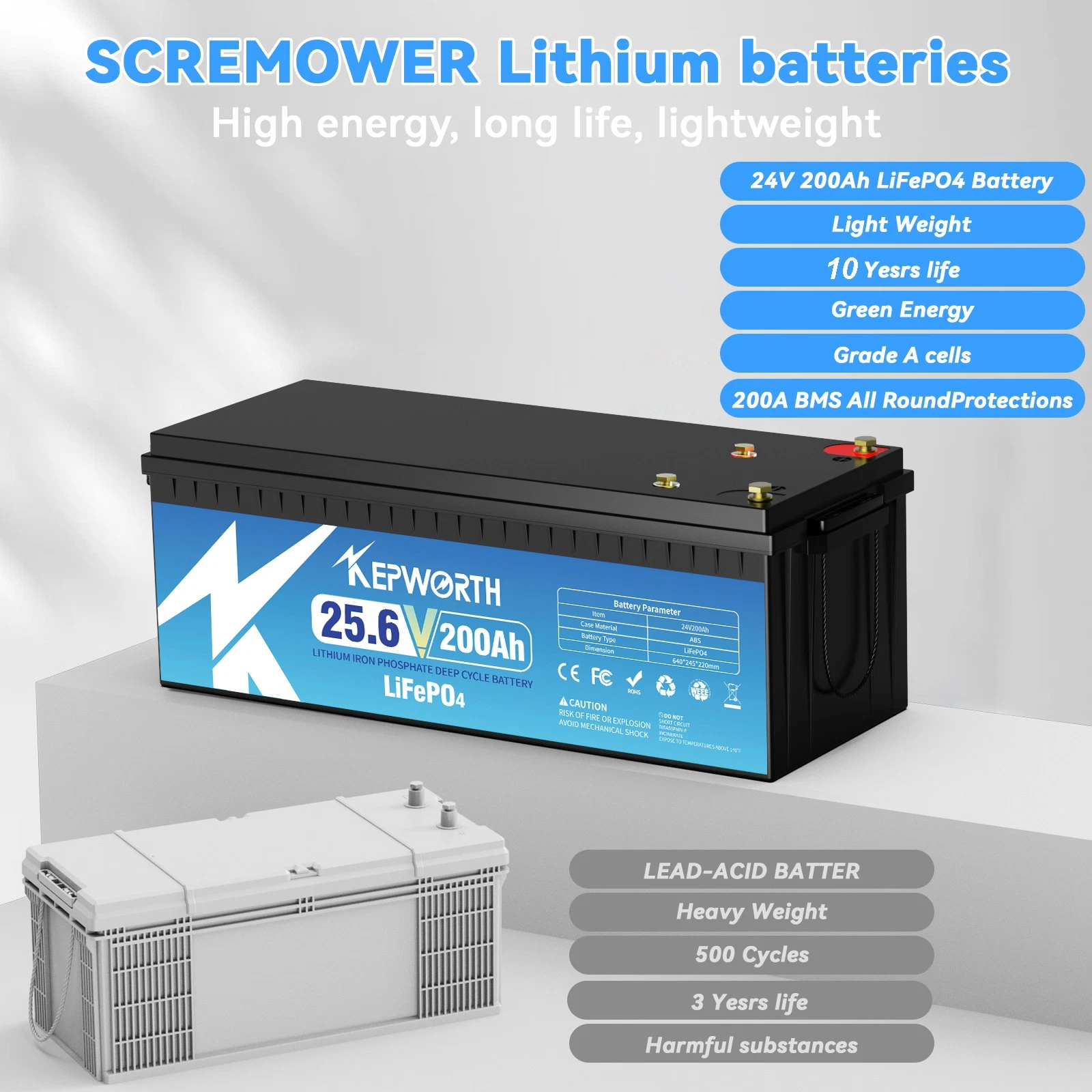 Акумулятор Kepworth LiFePO4 24V/200AH (5120W*h) 25.6V 200Ah купити в Україні