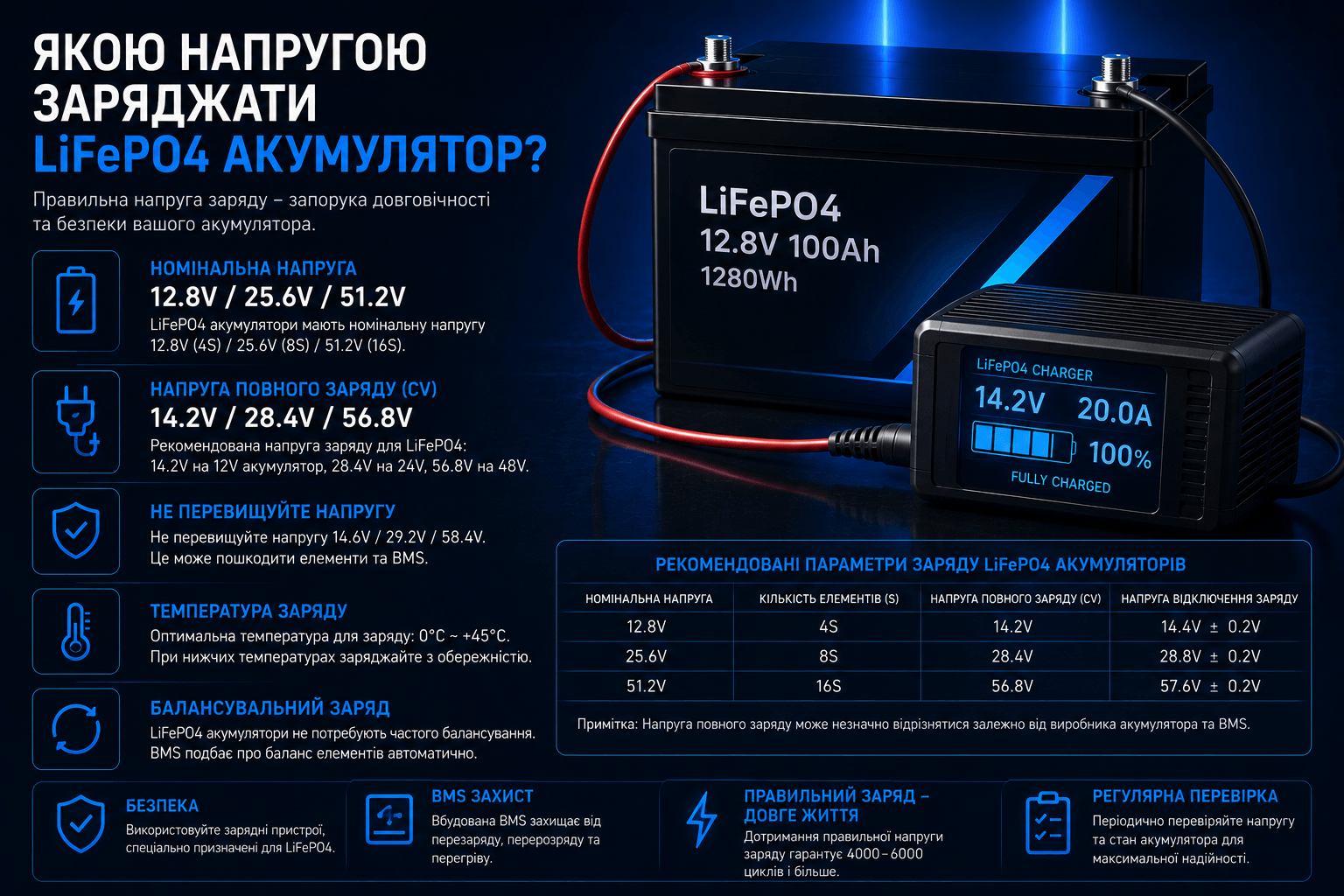 Якою напругою заряджати акумулятор LiFePO4?