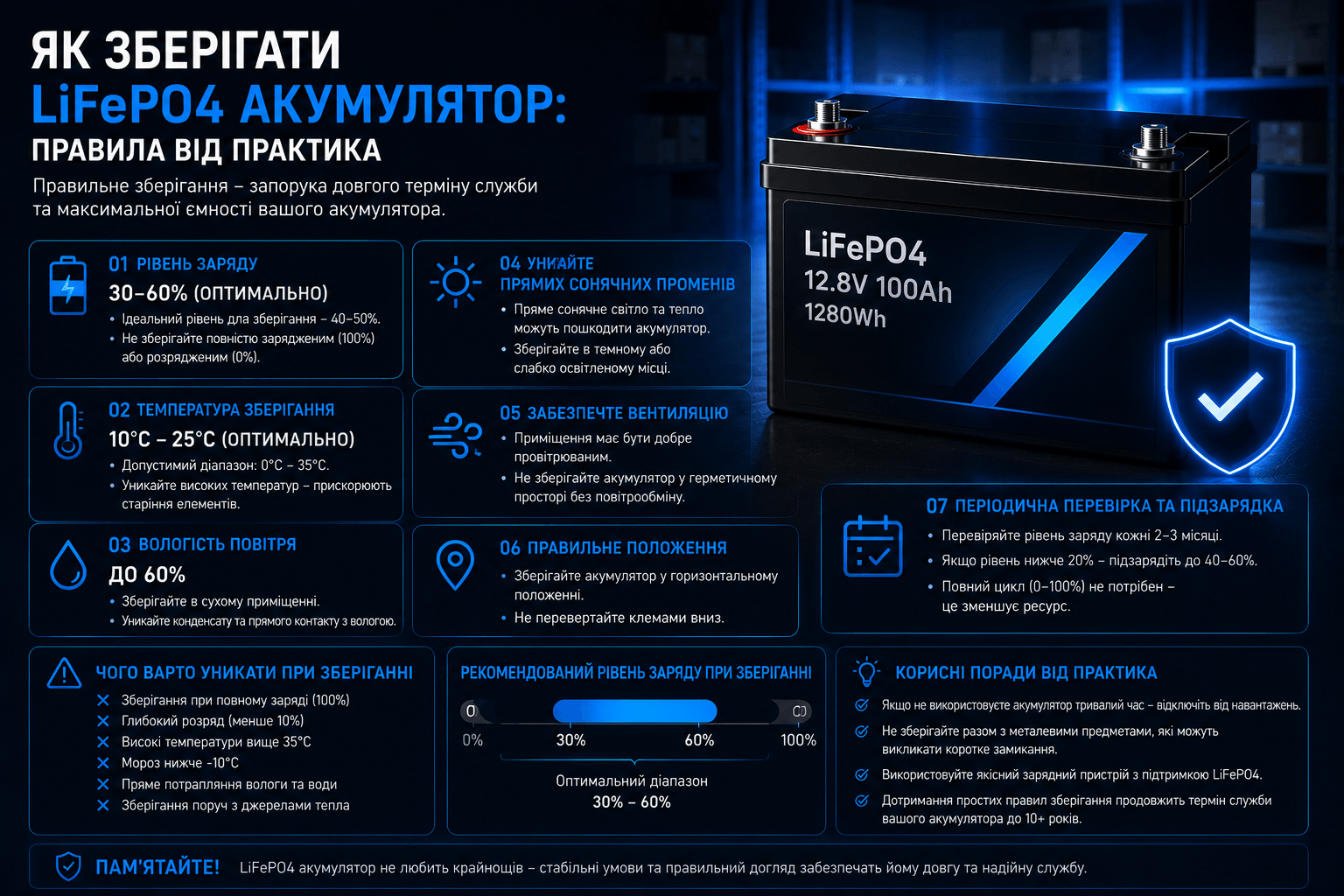 Як зберігати LiFePO4 акумулятор: правила від практика
