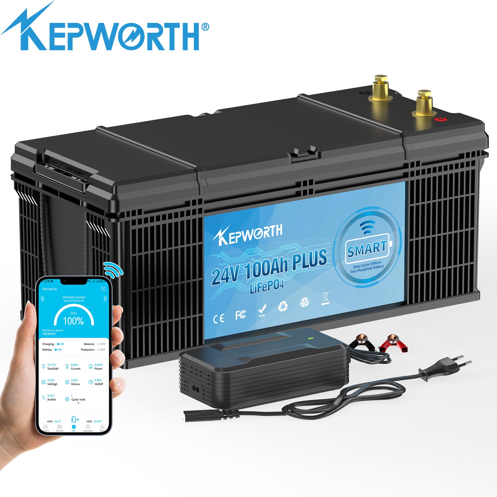 Акумулятор Kepworth LiFePO4 24V/100AH (2400W*h) Bluetooth 25.6V 100Ah купити в Україні