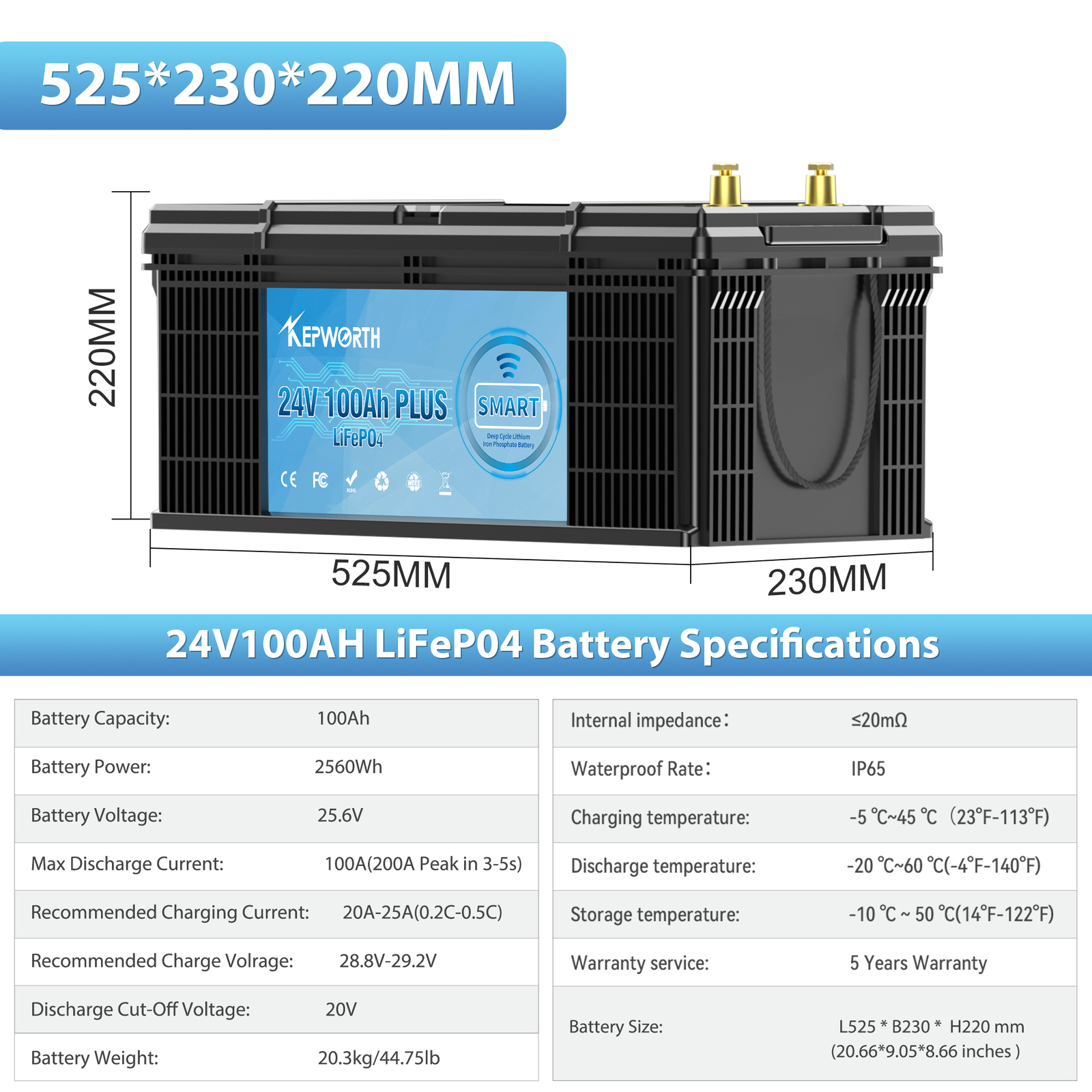 Акумулятор Kepworth LiFePO4 24V/100AH (2400W*h) Bluetooth 25.6V 100Ah купити в Україні