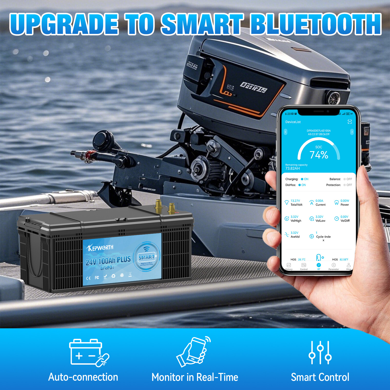 Акумулятор Kepworth LiFePO4 24V/100AH (2400W*h) Bluetooth 25.6V 100Ah купити в Україні