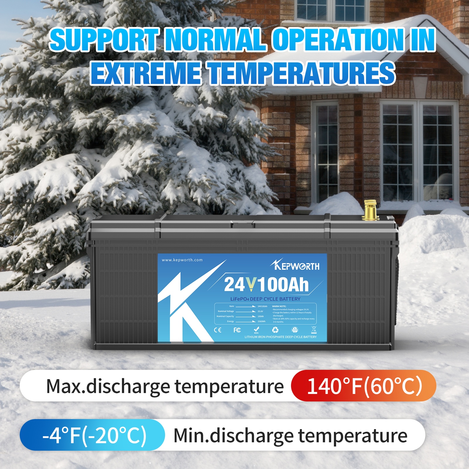 Акумулятор Kepworth LiFePO4 24V/100AH (2400W*h) Bluetooth 25.6V 100Ah купити в Україні