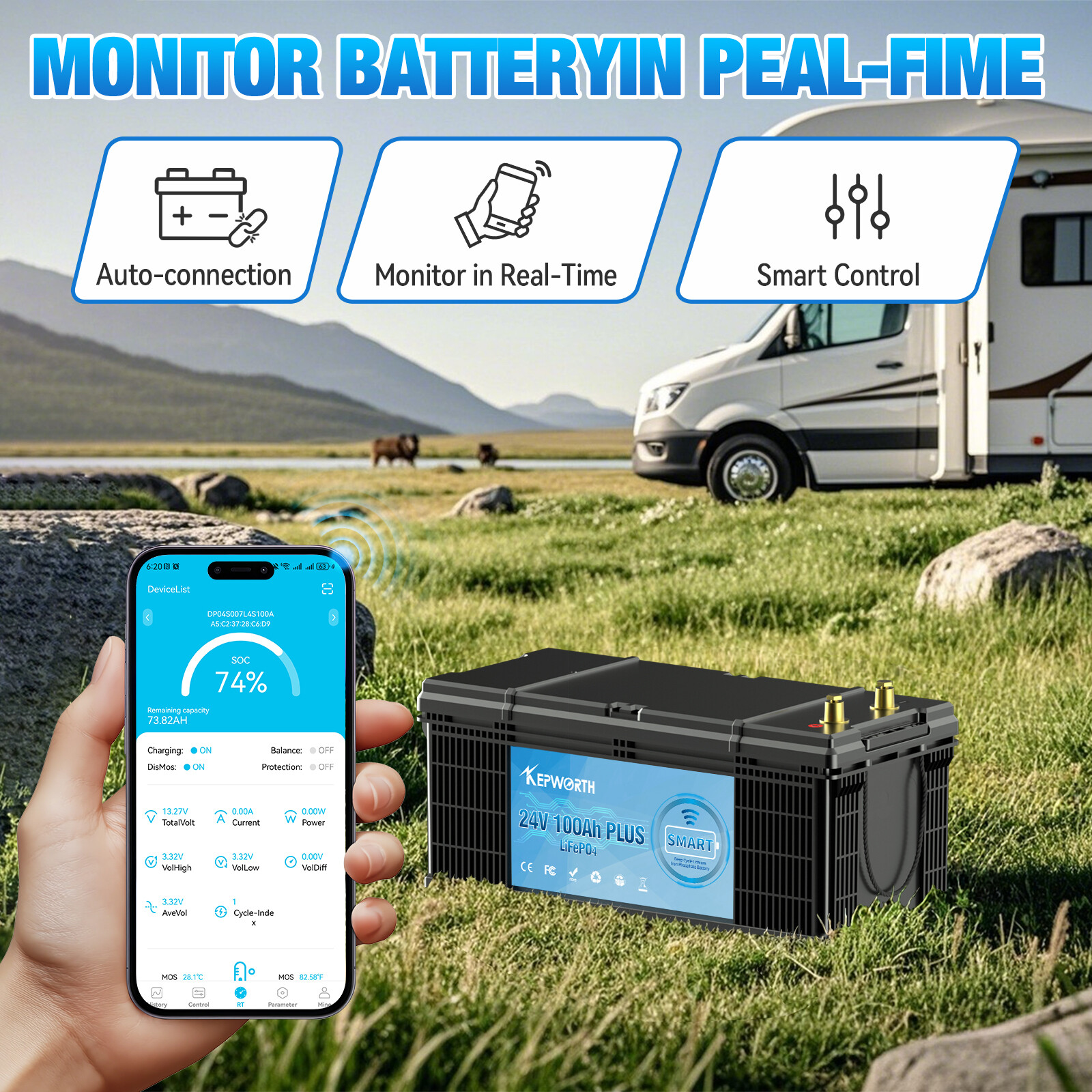 Акумулятор Kepworth LiFePO4 24V/100AH (2400W*h) Bluetooth 25.6V 100Ah купити в Україні
