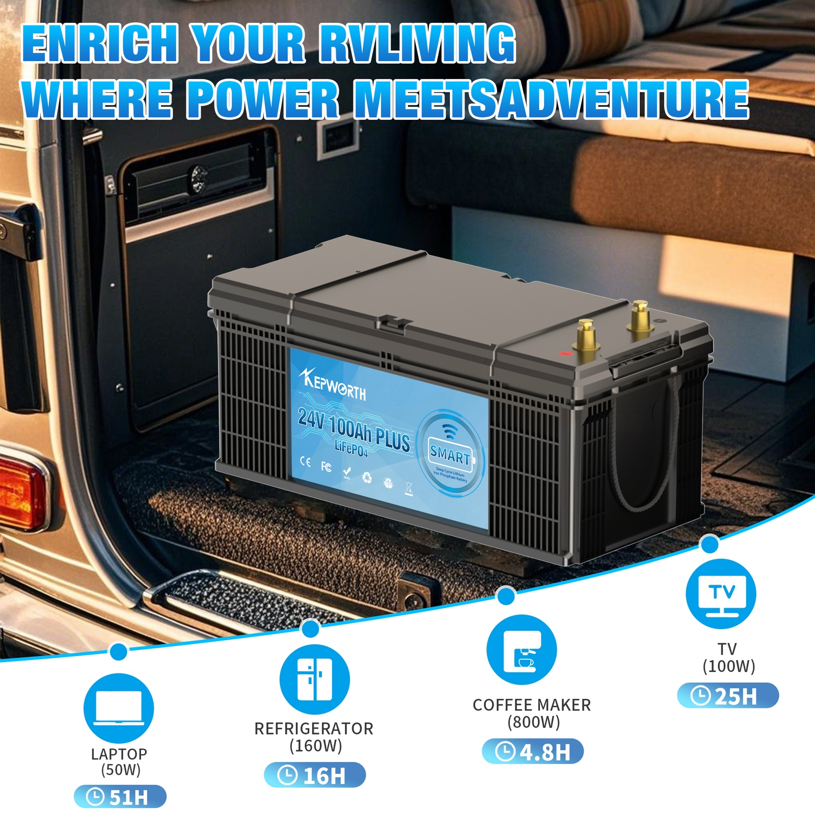 Акумулятор Kepworth LiFePO4 24V/100AH (2400W*h) Bluetooth 25.6V 100Ah купити в Україні