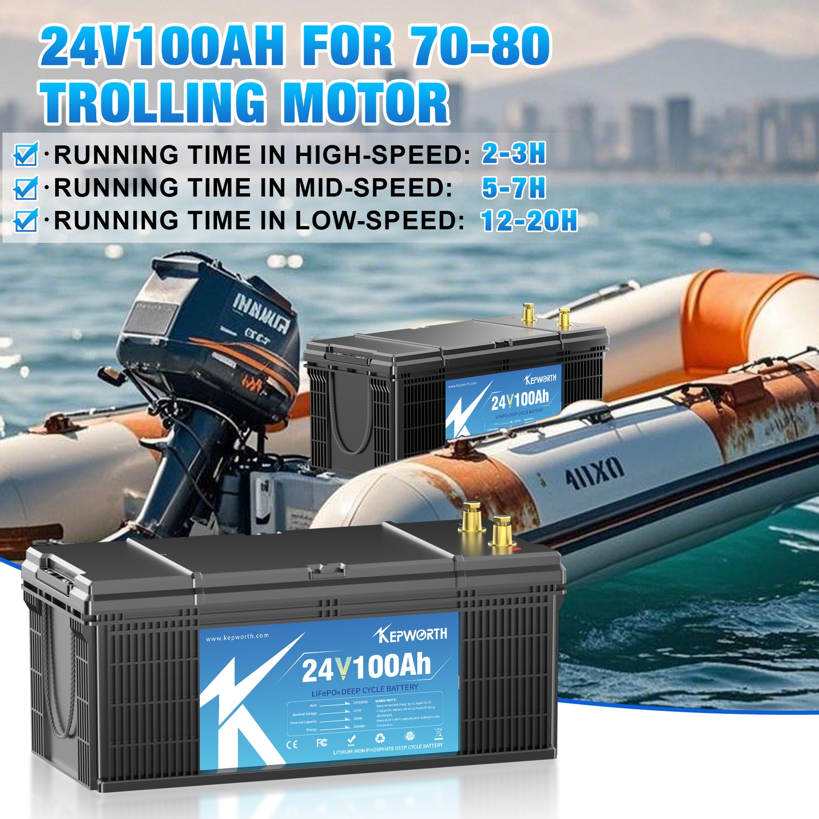 Акумулятор Kepworth LiFePO4 24V/100AH (2400W*h) Bluetooth 25.6V 100Ah купити в Україні
