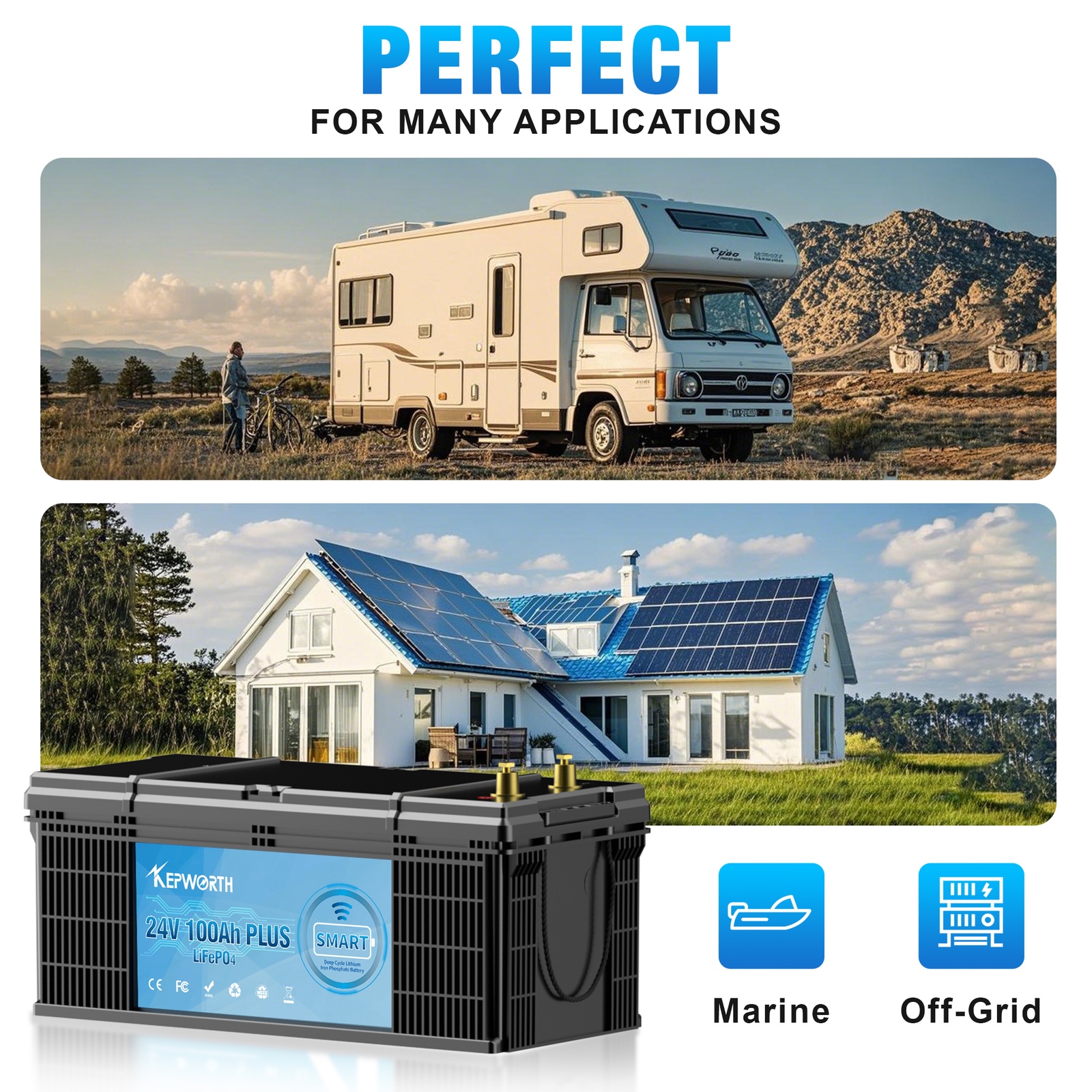 Акумулятор Kepworth LiFePO4 24V/100AH (2400W*h) Bluetooth 25.6V 100Ah купити в Україні