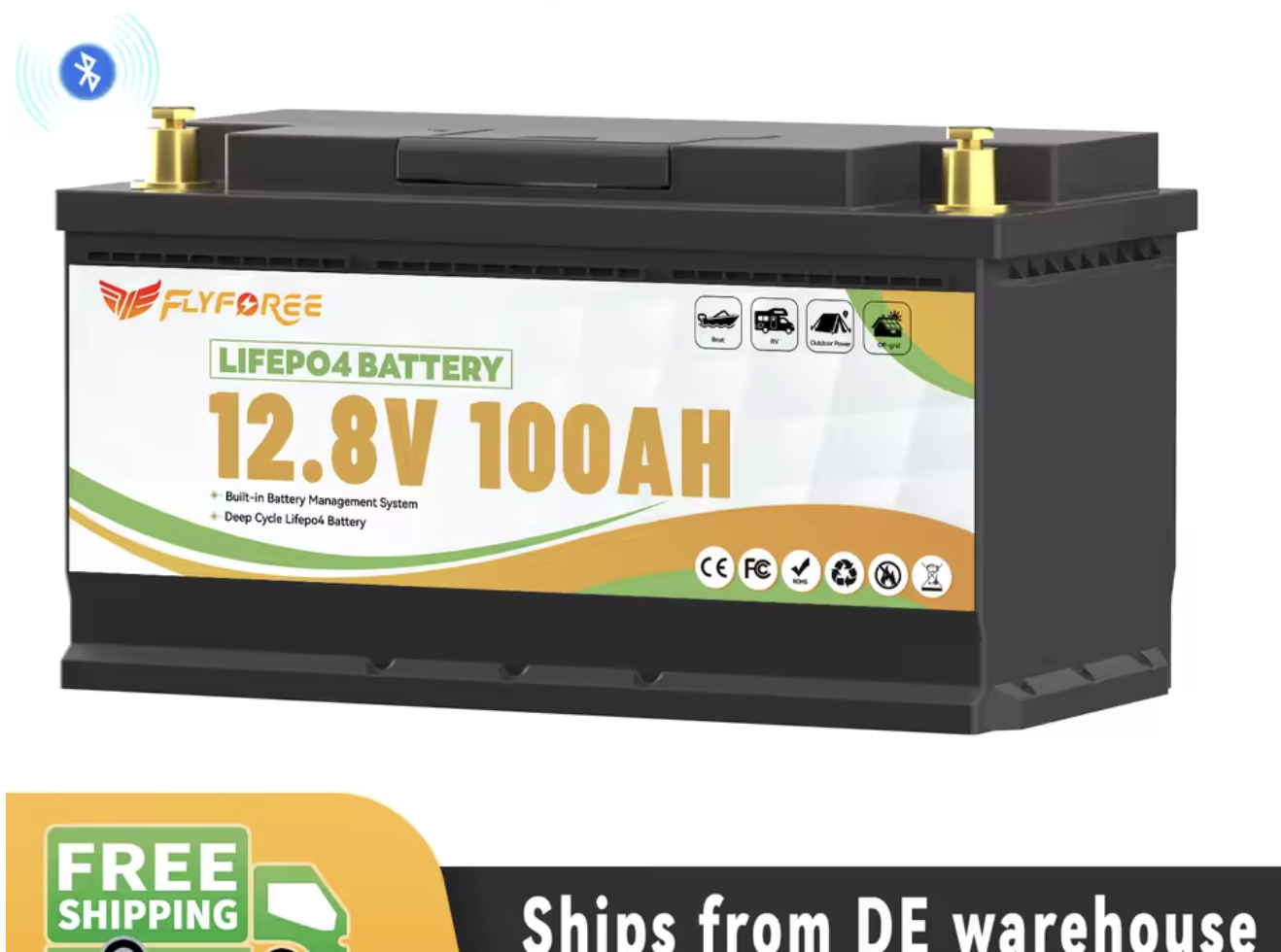 Акумулятор FLYFOREE LiFePO4 12V/100AH (1280W*h) 352mm Bluetooth 100Ah купити в Україні