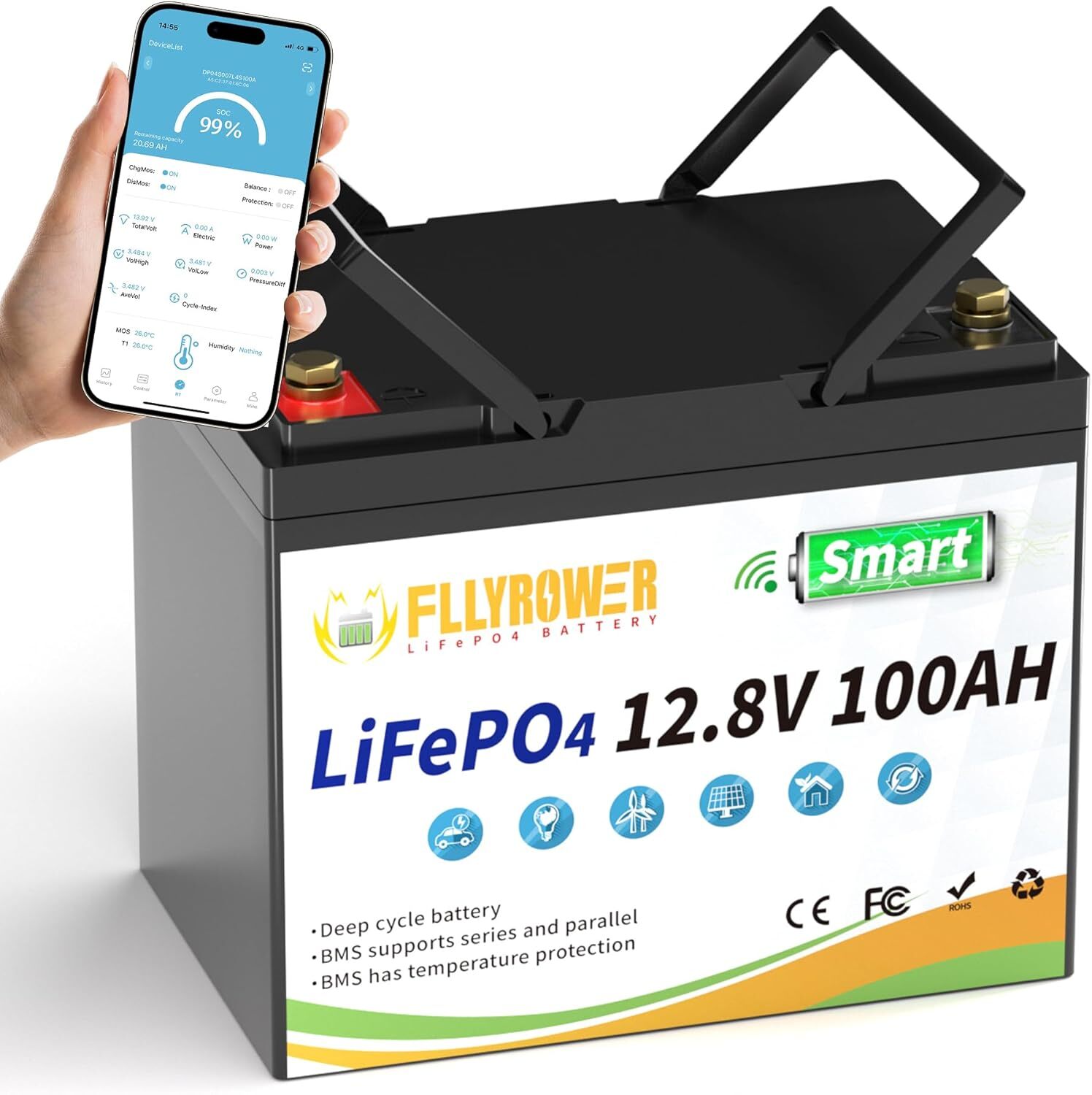 Акумулятор FLLYROWER LiFePO4 12V/100AH (1280W*h) mini 100Ah купити в Україні