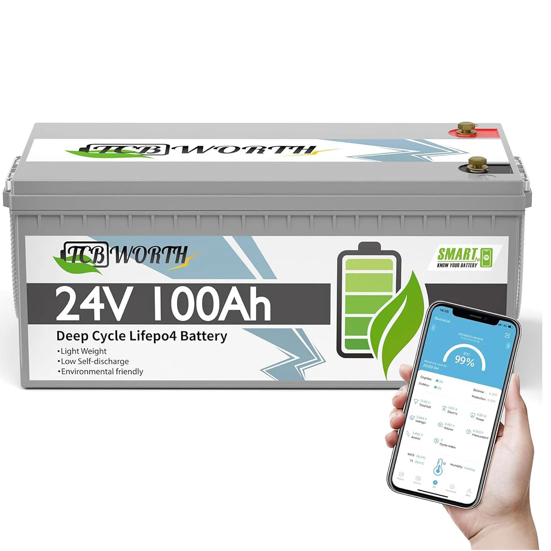 Акумулятор TCBWorth LiFePO4 24V/100AH (2560W*h) Bluetooth 100Ah купити в Україні