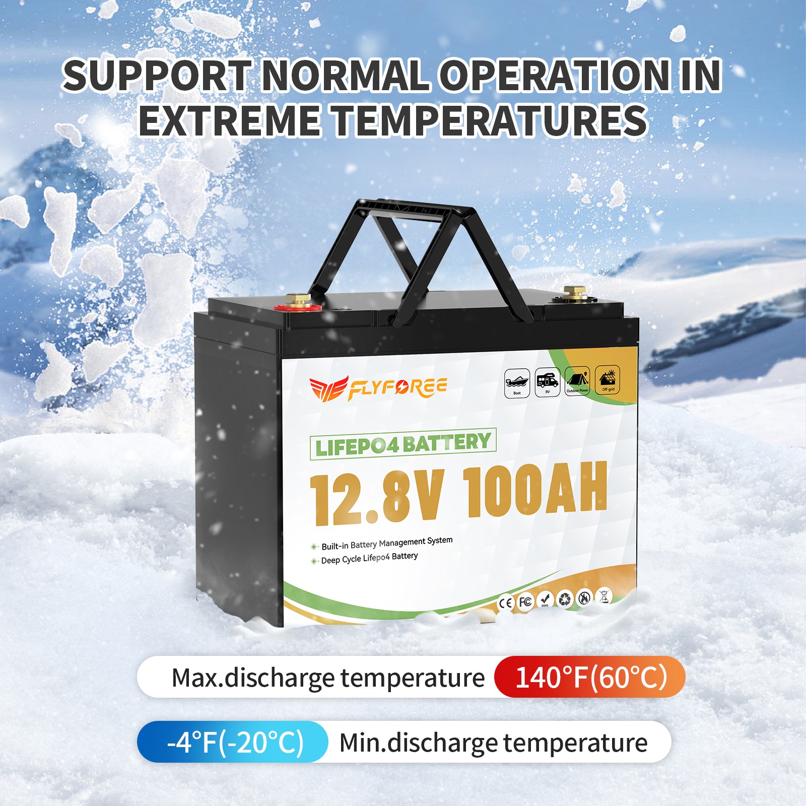 Акумулятор FLYFOREE LiFePO4 12V/100AH (1280W*h) mini Bluetooth 12.8V 100Ah купити в Україні