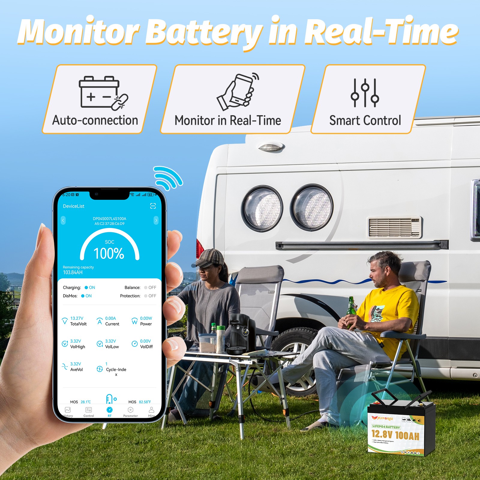 Акумулятор FLYFOREE LiFePO4 12V/100AH (1280W*h) mini Bluetooth 12.8V 100Ah купити в Україні