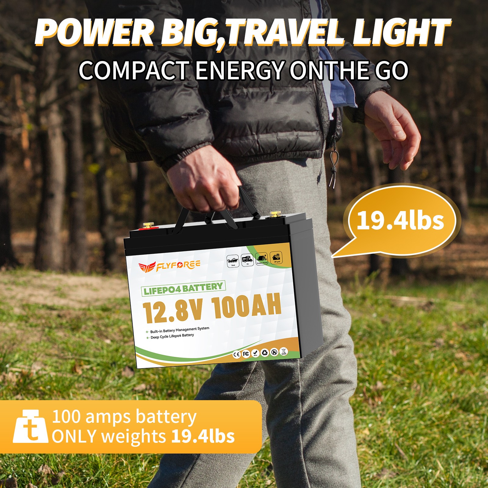 Акумулятор FLYFOREE LiFePO4 12V/100AH (1280W*h) mini Bluetooth 12.8V 100Ah купити в Україні