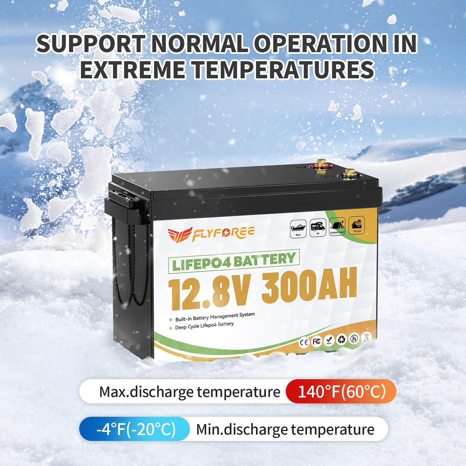 Акумулятор FLYFOREE LiFePO4 12V/300AH (3840W*h) 12.8V 300Ah купити в Україні