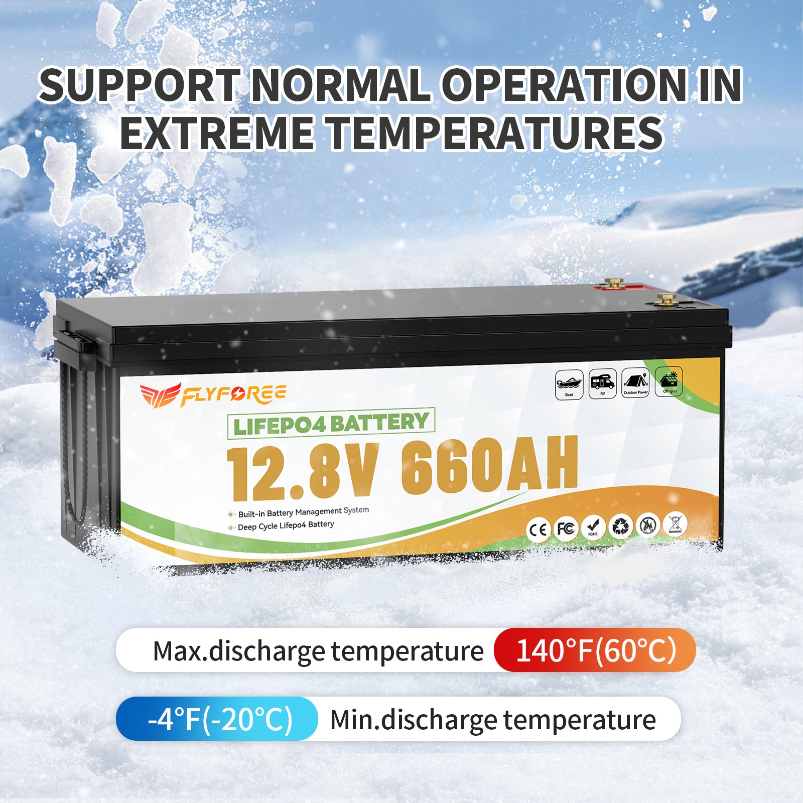 Акумулятор FLYFOREE LiFePO4 12V/660AH (8448W*h) 12.8V 660Ah купити в Україні