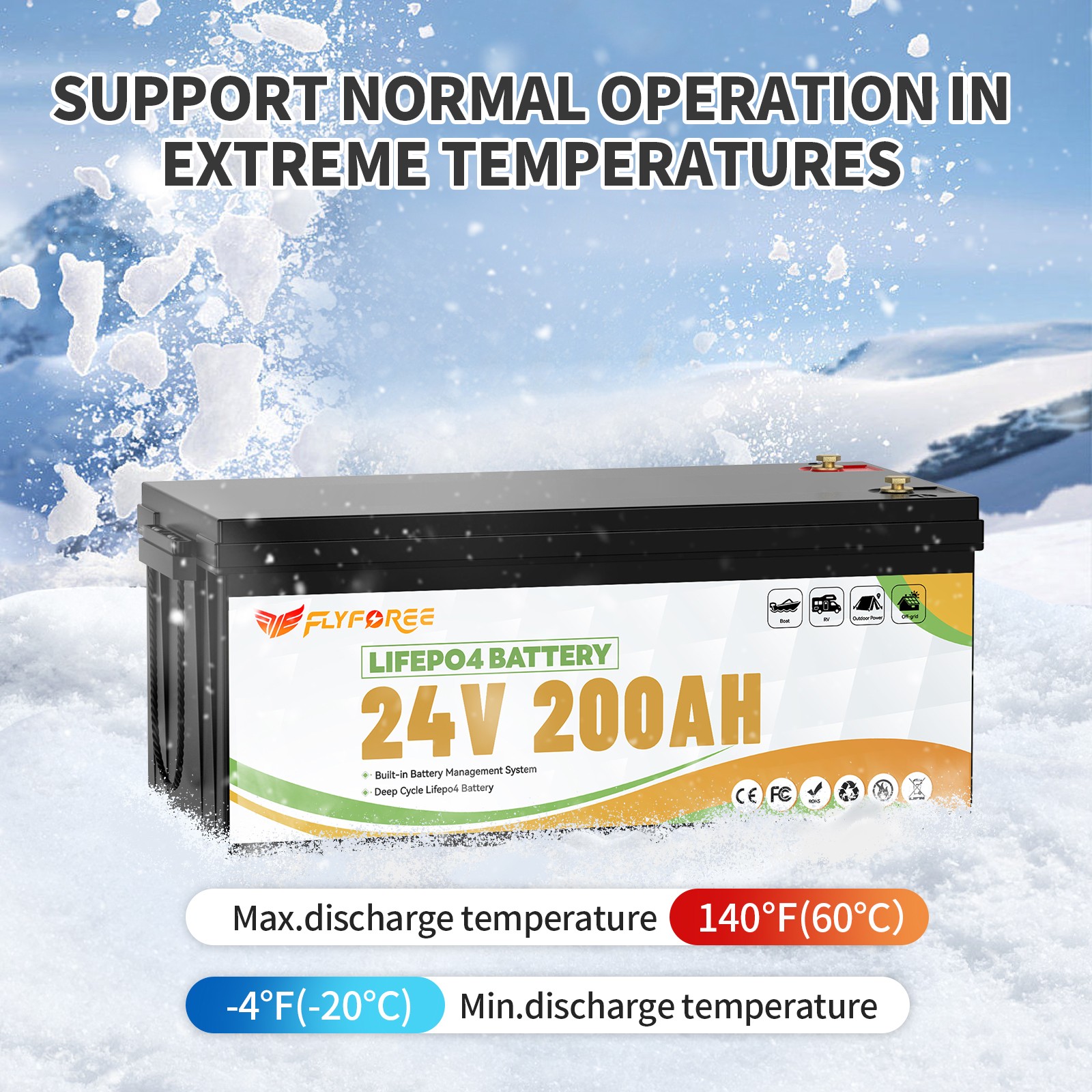 Акумулятор FLYFOREE LiFePO4 24V/200AH (5120W*h) 25.6V 200Ah купити в Україні