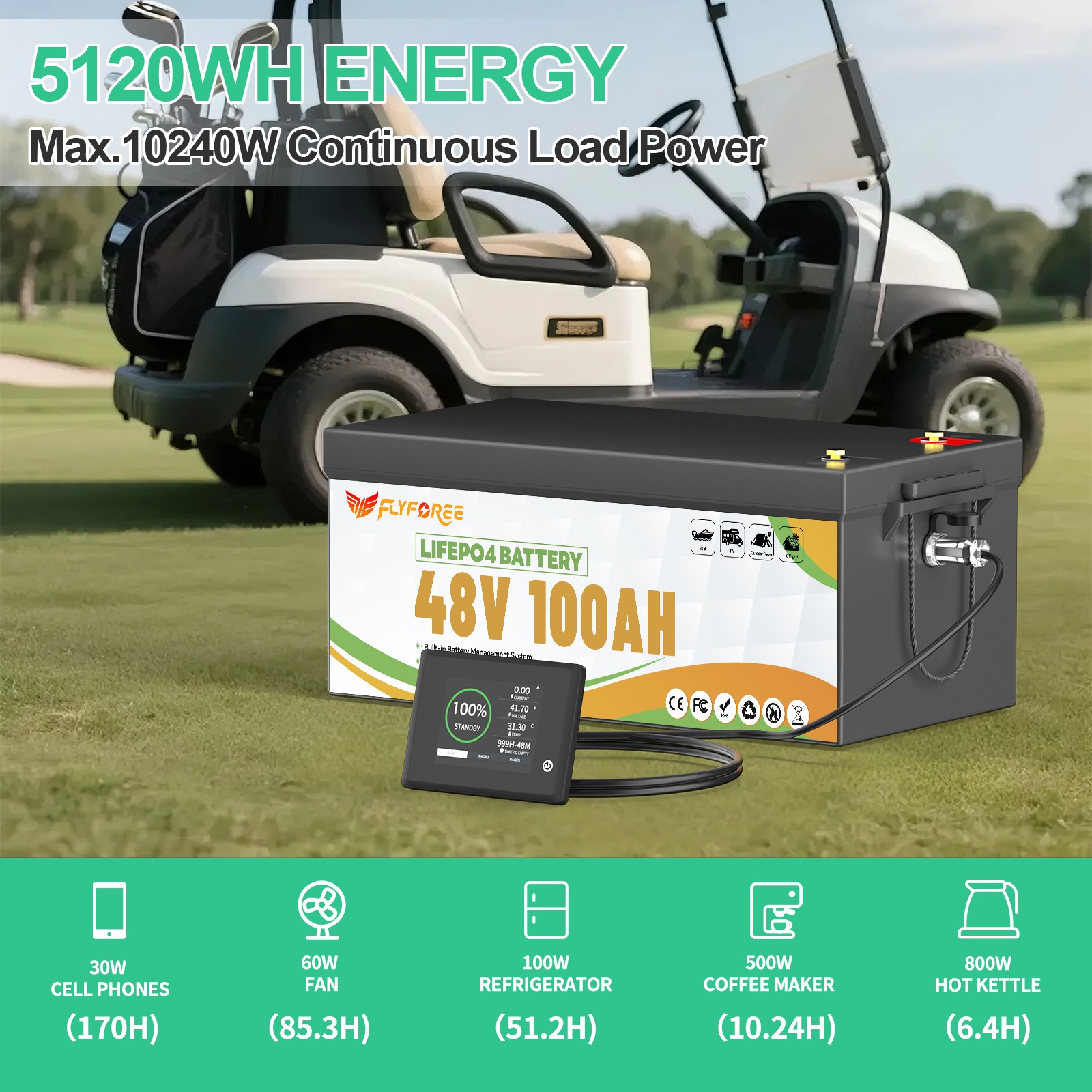Акумулятор FLYFOREE LiFePO4 48V/100AH (5120W*h) Bluetooth Display 51.2V 100Ah купити в Україні