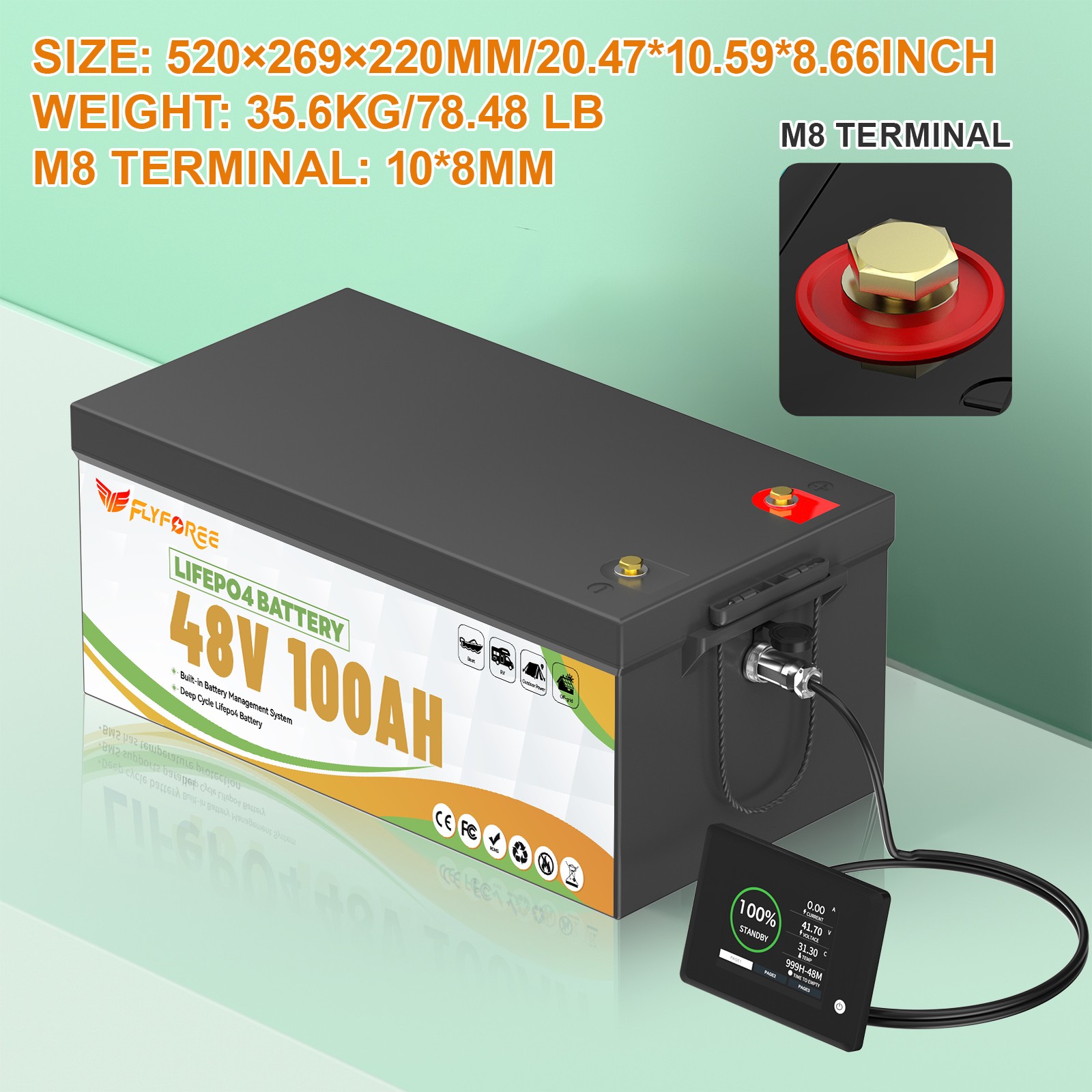 Акумулятор FLYFOREE LiFePO4 48V/100AH (5120W*h) Bluetooth Display 51.2V 100Ah купити в Україні
