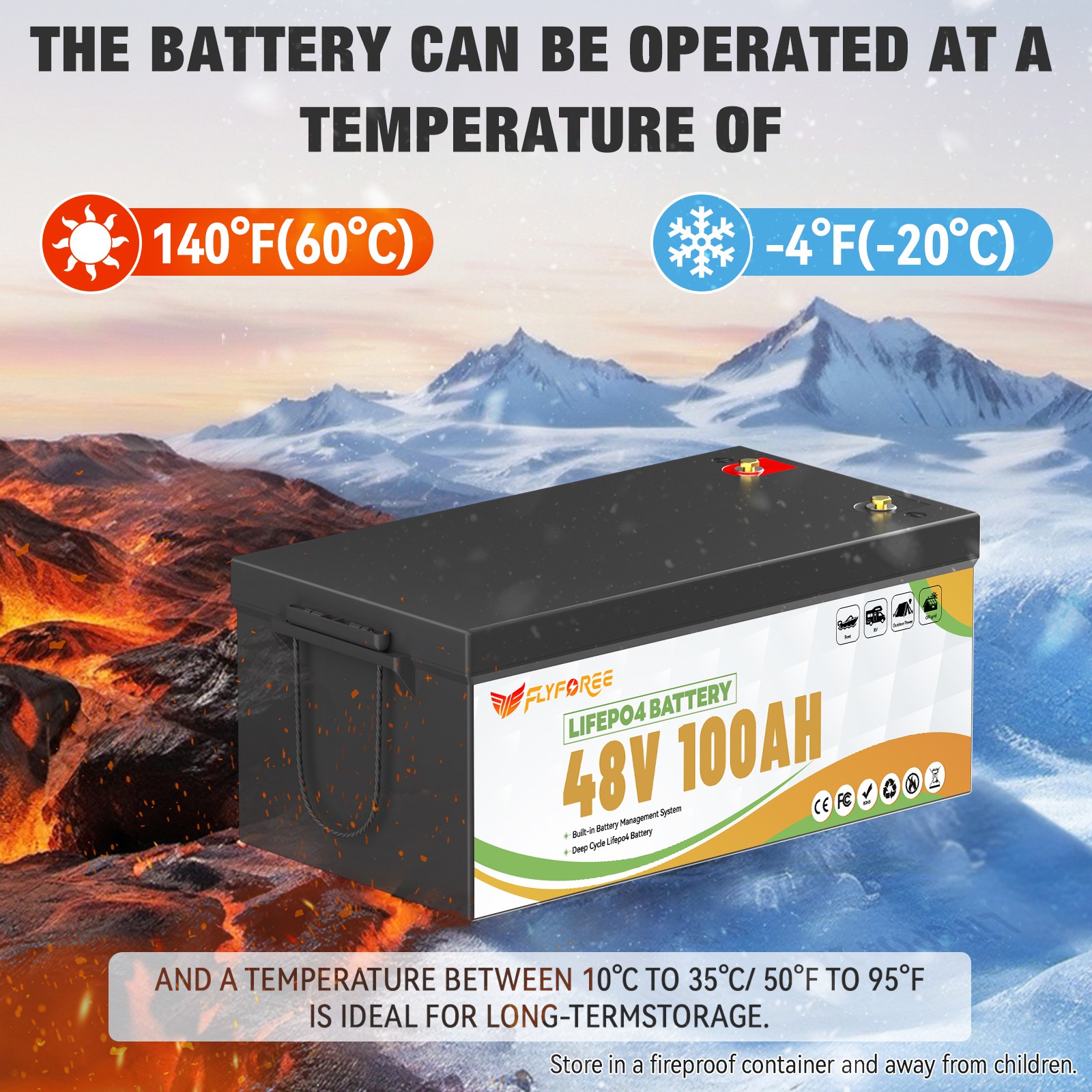 Акумулятор FLYFOREE LiFePO4 48V/100AH (5120W*h) Bluetooth Display 51.2V 100Ah купити в Україні