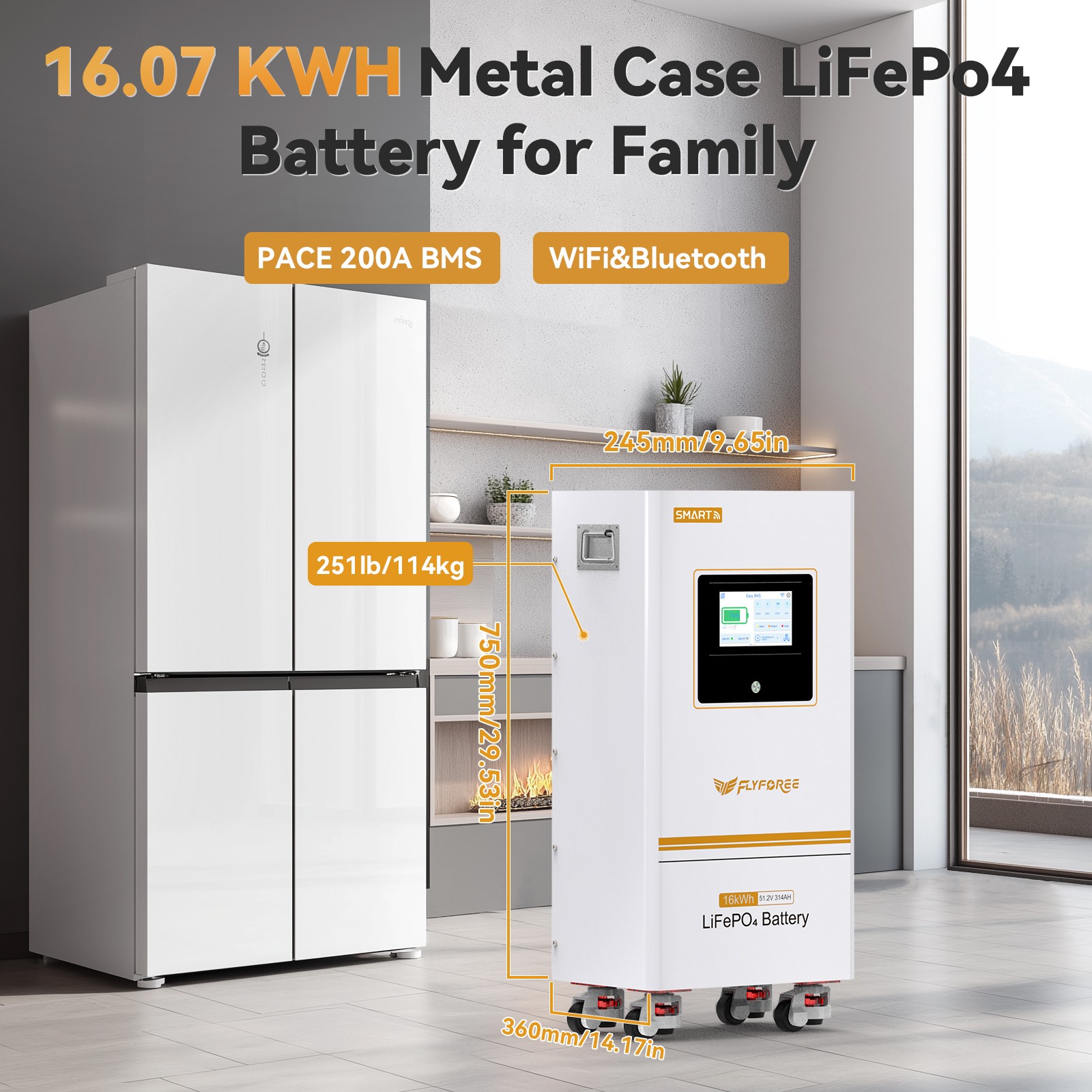 Акумулятор FLYFOREE LiFePO4 48V/314AH (16077W*h) Display 51.2V 314Ah купити в Україні