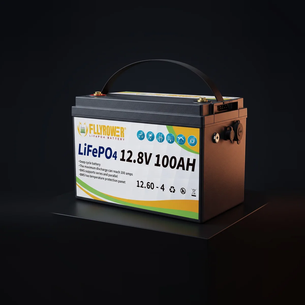 Акумулятор FLLYROWER LiFePO4 12V/100AH (1280W*h) 332mm Bluetooth 100Ah купити в Україні