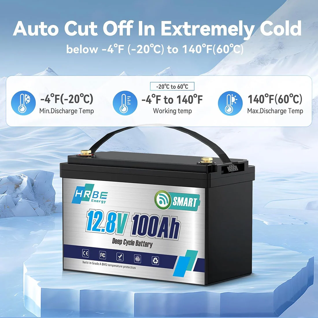 Акумулятор HRBE Energy LiFePO4 12V/100AH (1280W*h) 332mm Bluetooth 100Ah купити в Україні