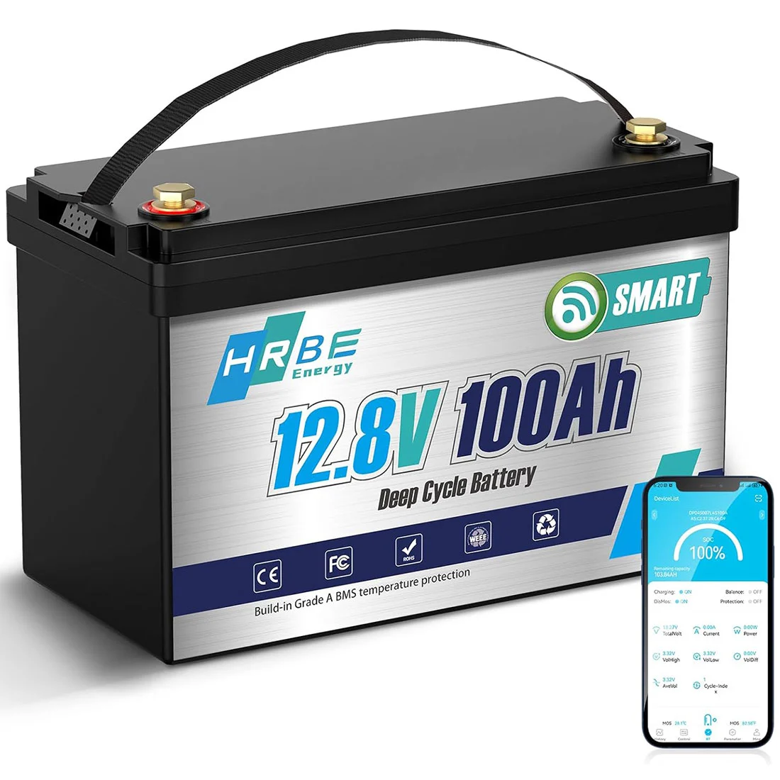 Акумулятор HRBE Energy LiFePO4 12V/100AH (1280W*h) 332mm Bluetooth 100Ah купити в Україні
