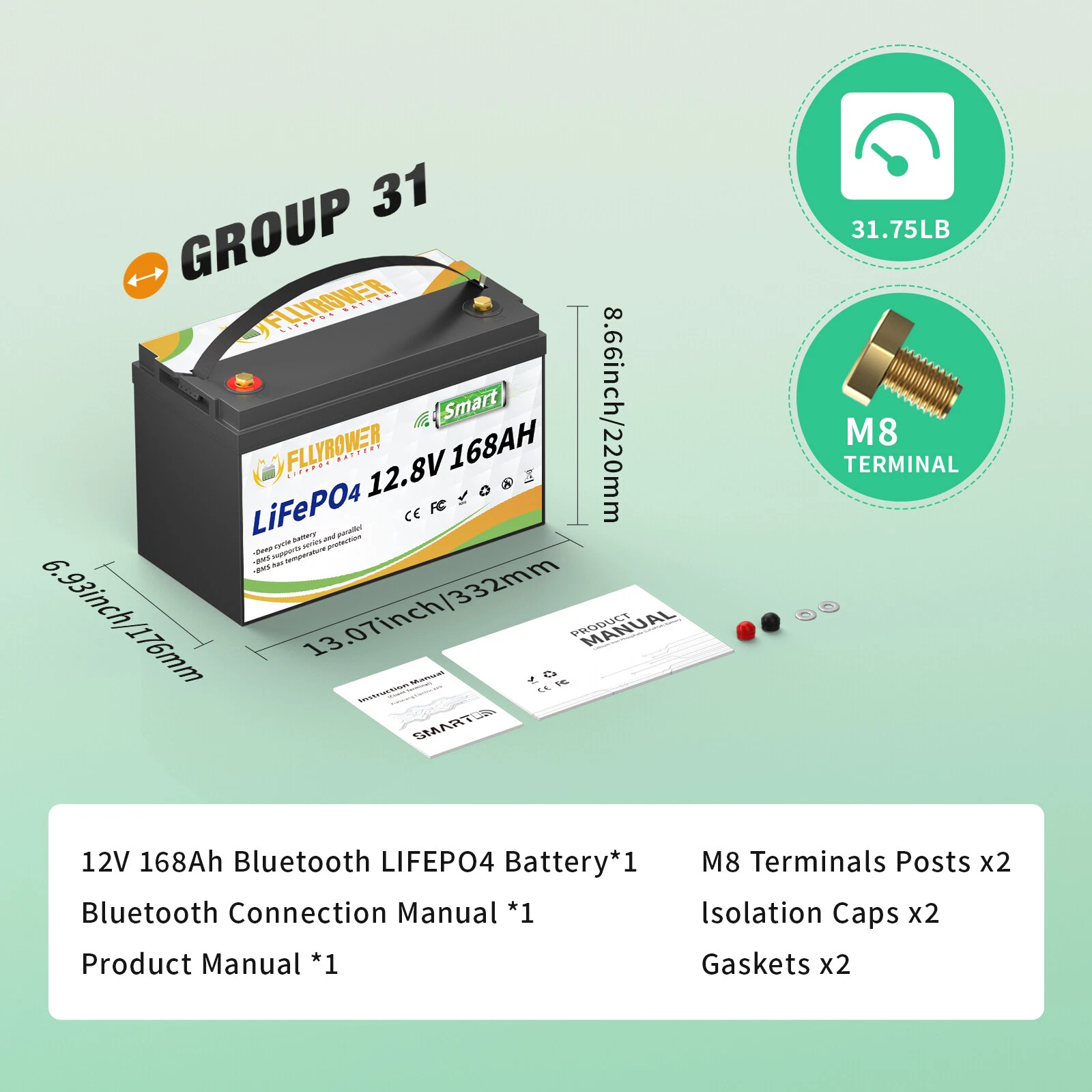 Акумулятор FLYFOREE LiFePO4 12V/168AH (2160W*h) 168Ah купити в Україні