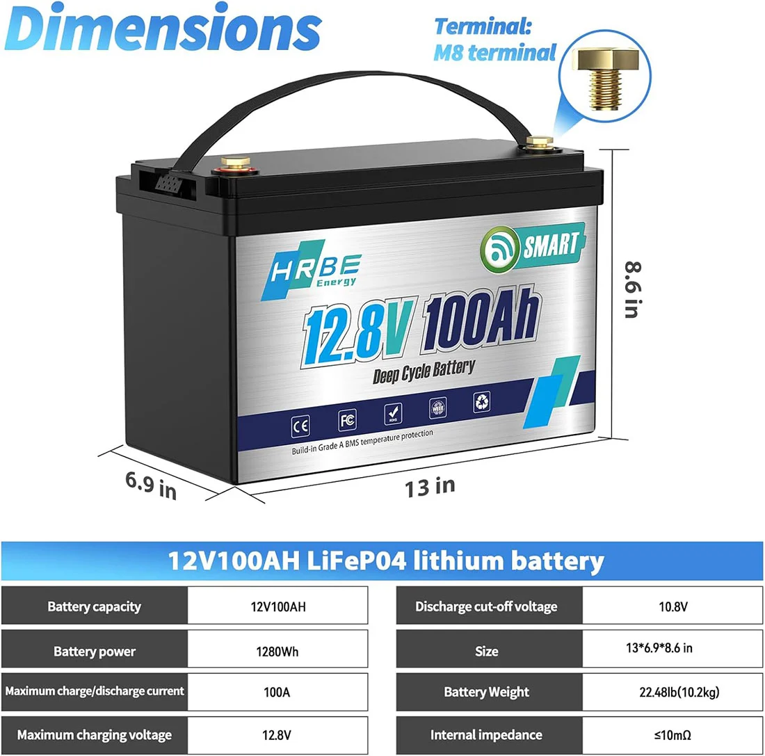 Акумулятор HRBE Energy LiFePO4 12V/100AH (1280W*h) 332mm Bluetooth 100Ah купити в Україні