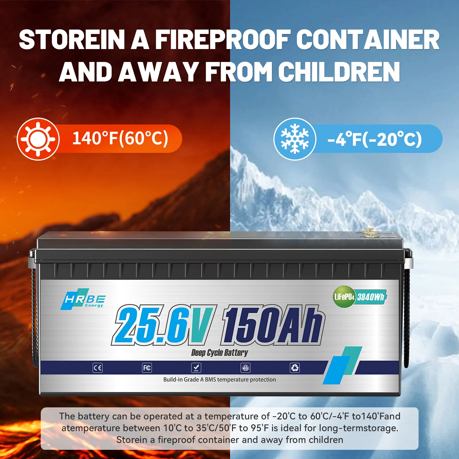 Акумулятор HRBE Energy LiFePO4 24V/150AH (3840W*h) 150Ah купити в Україні
