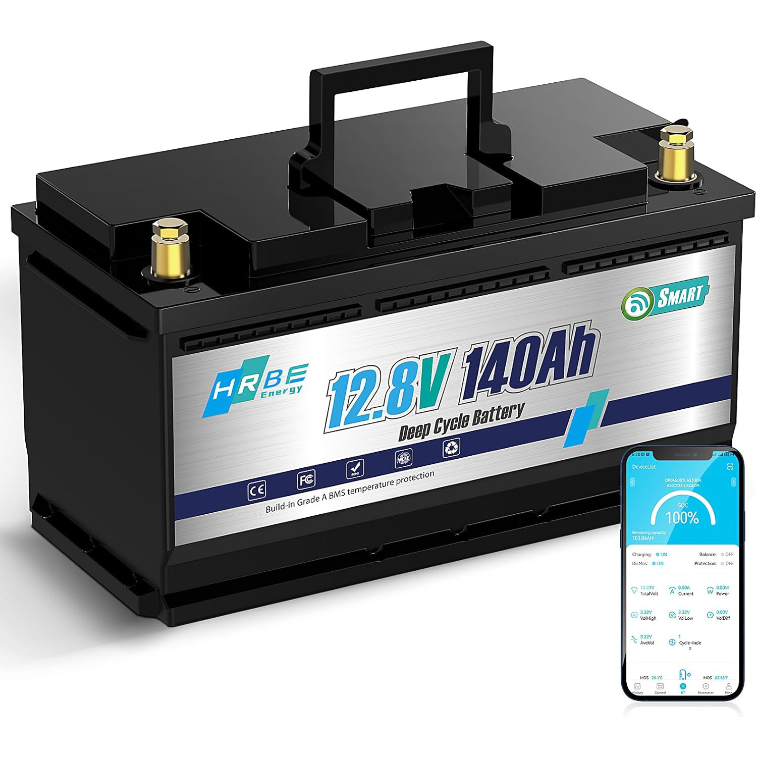 Акумулятор HRBE Energy LiFePO4 12V/140AH Bluetooth 140Ah купити в Україні
