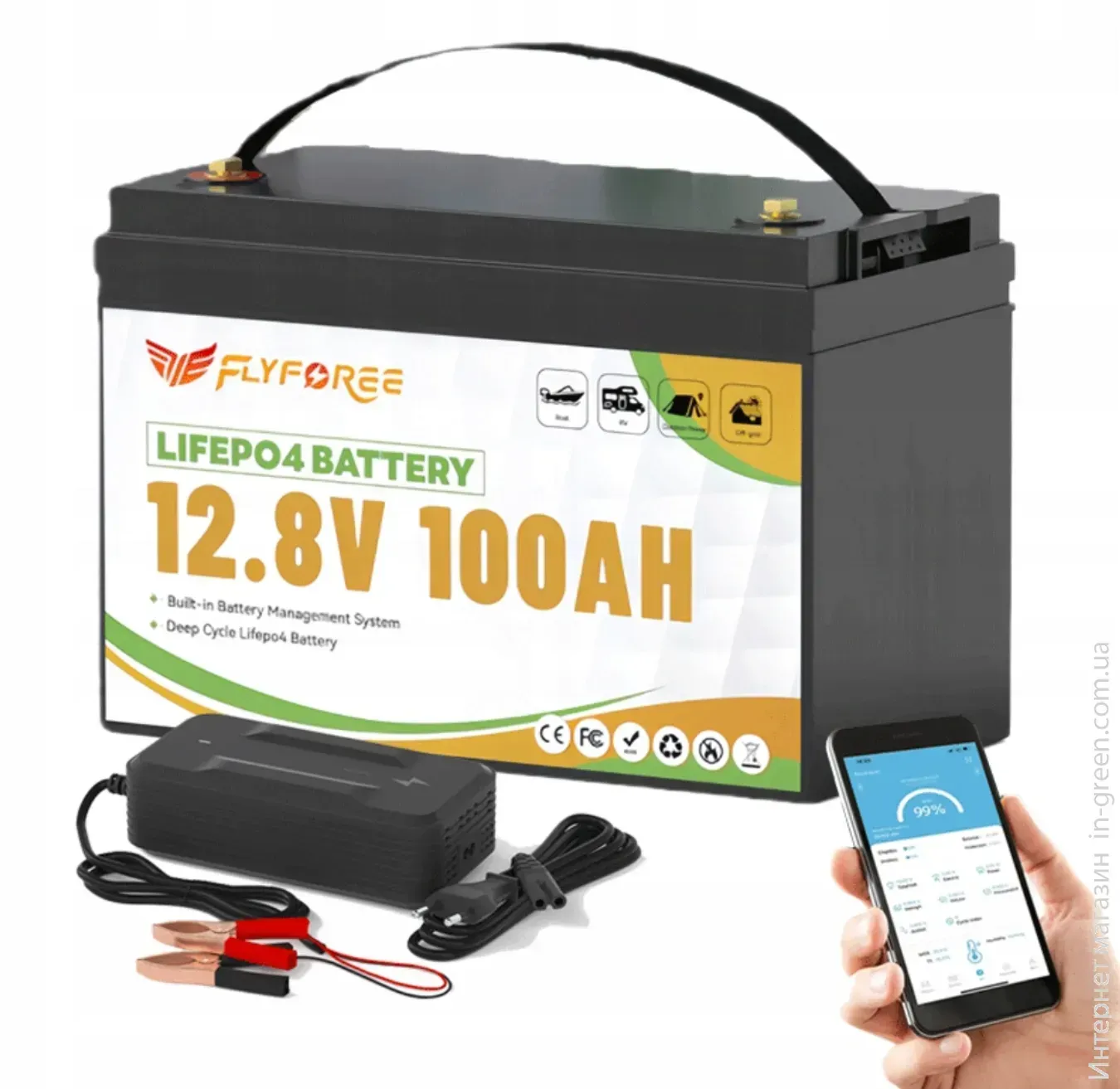 Акумулятор FLYFOREE LiFePO4 12V/100AH (1280W*h) Bluetooth 100Ah купити в Україні