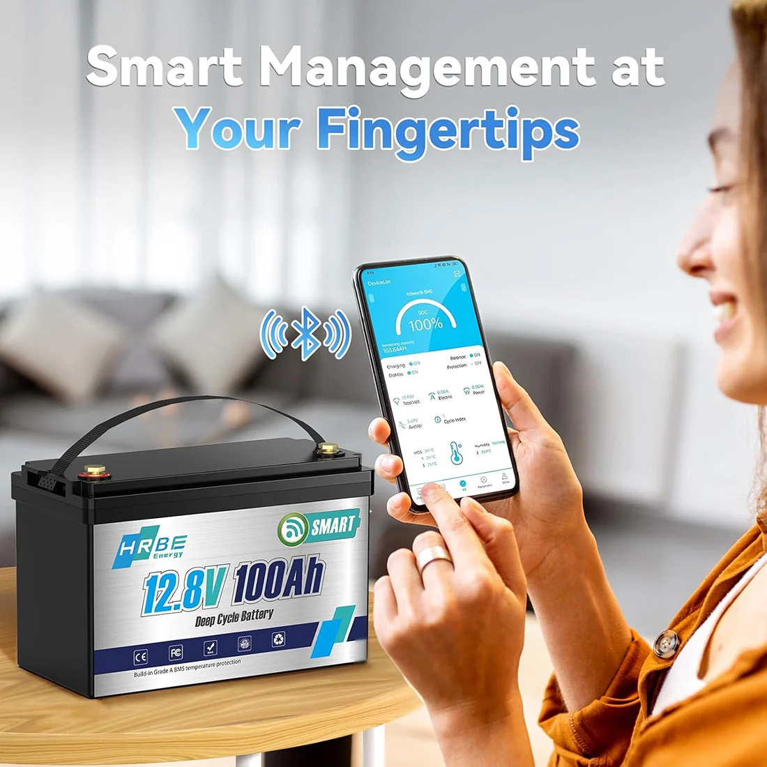 Акумулятор HRBE Energy LiFePO4 12V/100AH (1280W*h) 332mm Bluetooth 100Ah купити в Україні
