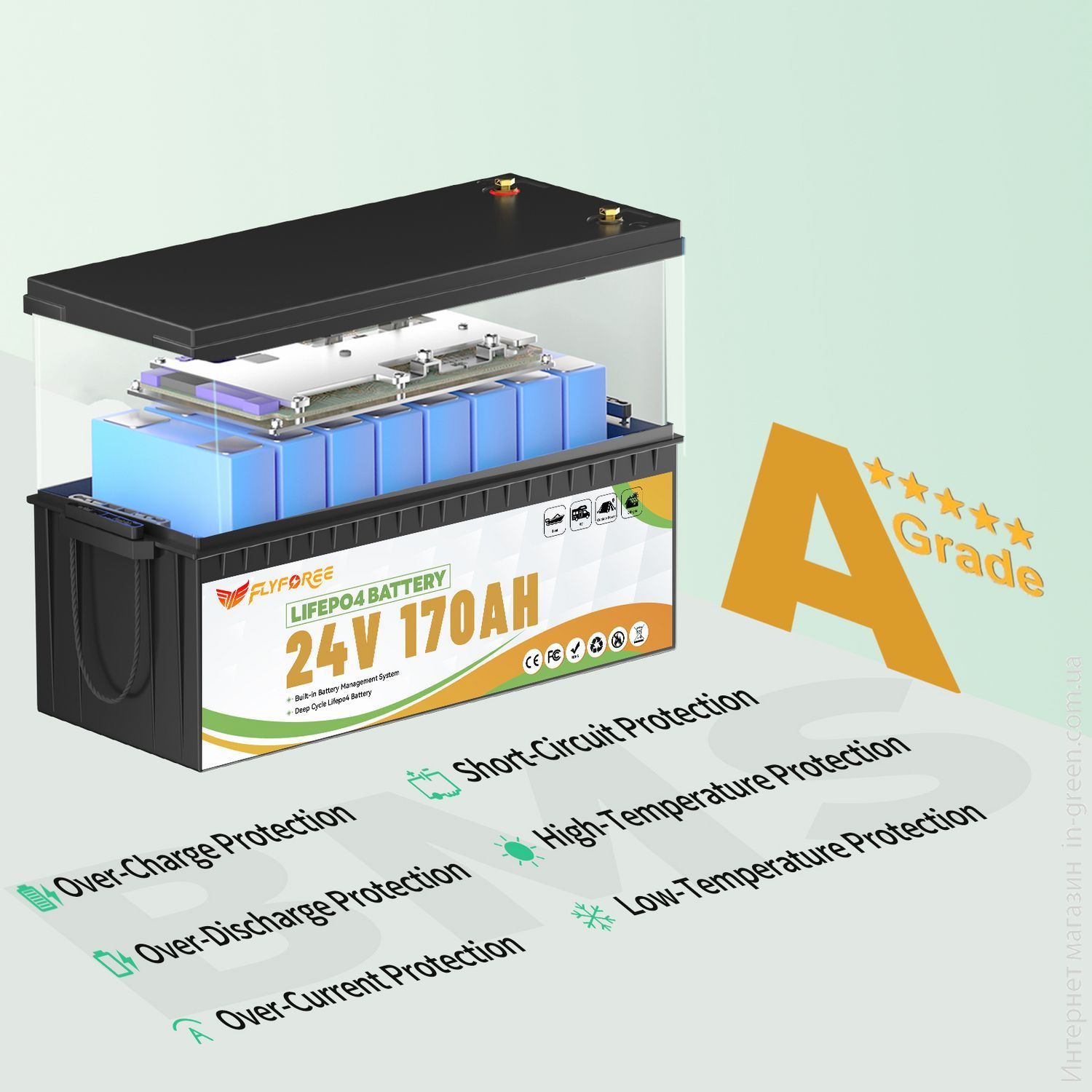 Акумулятор FLYFOREE LiFePO4 24V/170AH (4352W*h) Bluetooth 25.6V 170Ah купити в Україні